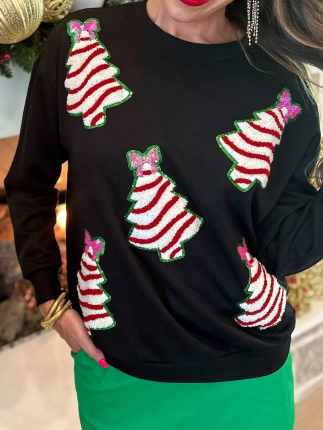 Christmas Tree Sequin Long Sleeve Sweatshirt designed for comfort and style at Lookzlike
