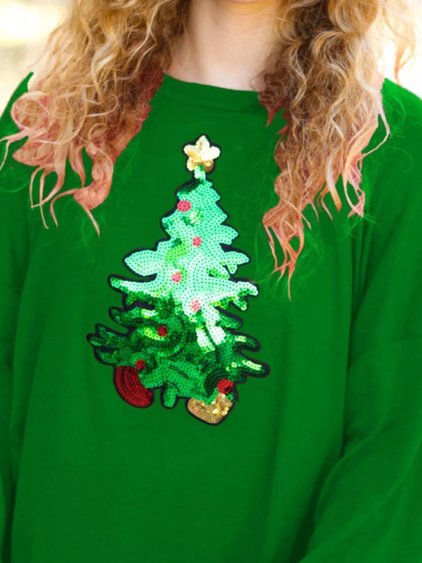 Christmas Tree Sequin Long Sleeve Sweatshirt designed for comfort and style at Lookzlike