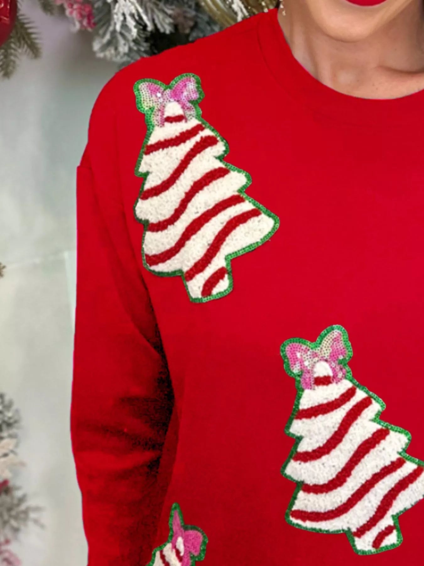 Christmas Tree Sequin Long Sleeve Sweatshirt designed for comfort and style at Lookzlike