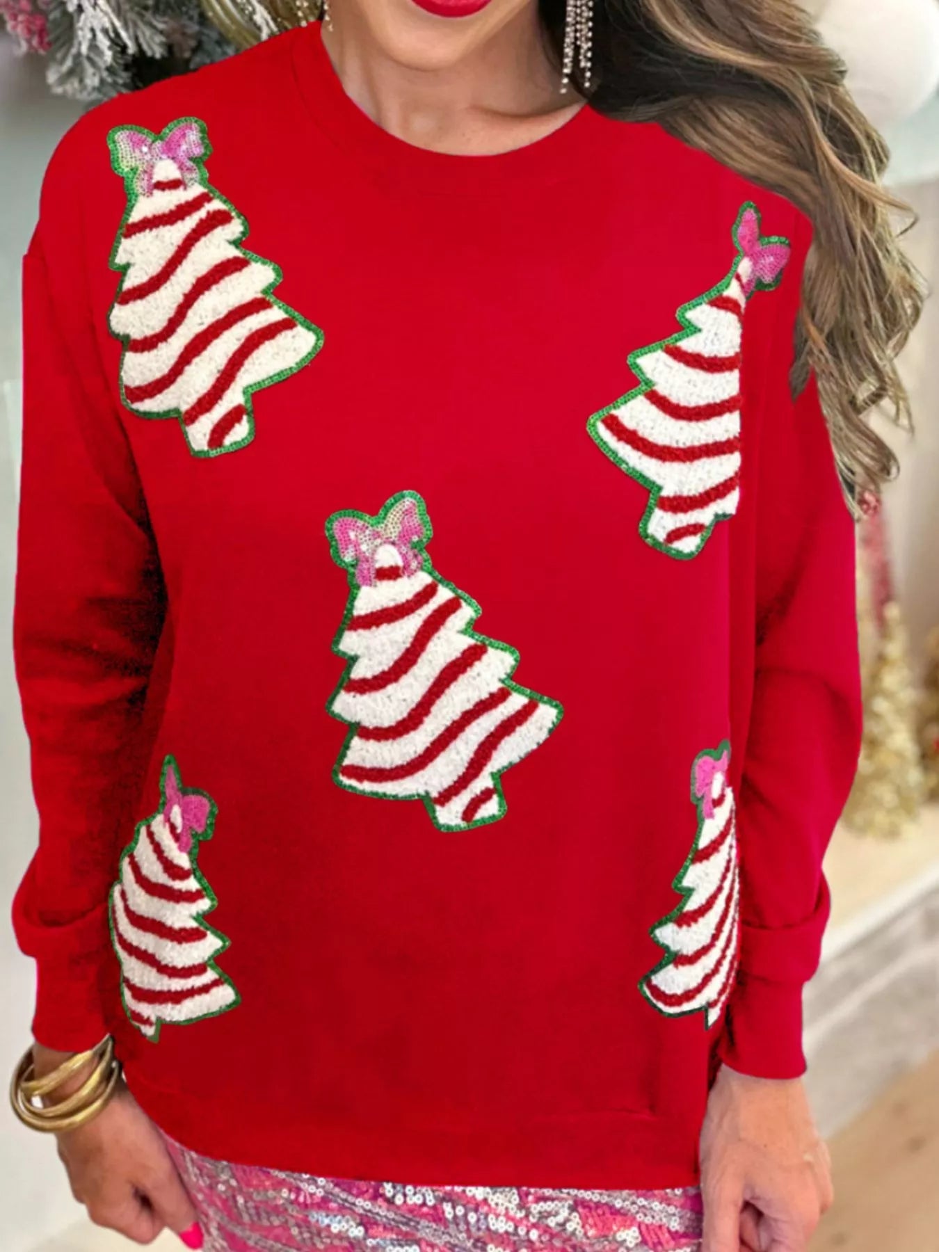 Christmas Tree Sequin Long Sleeve Sweatshirt designed for comfort and style at Lookzlike