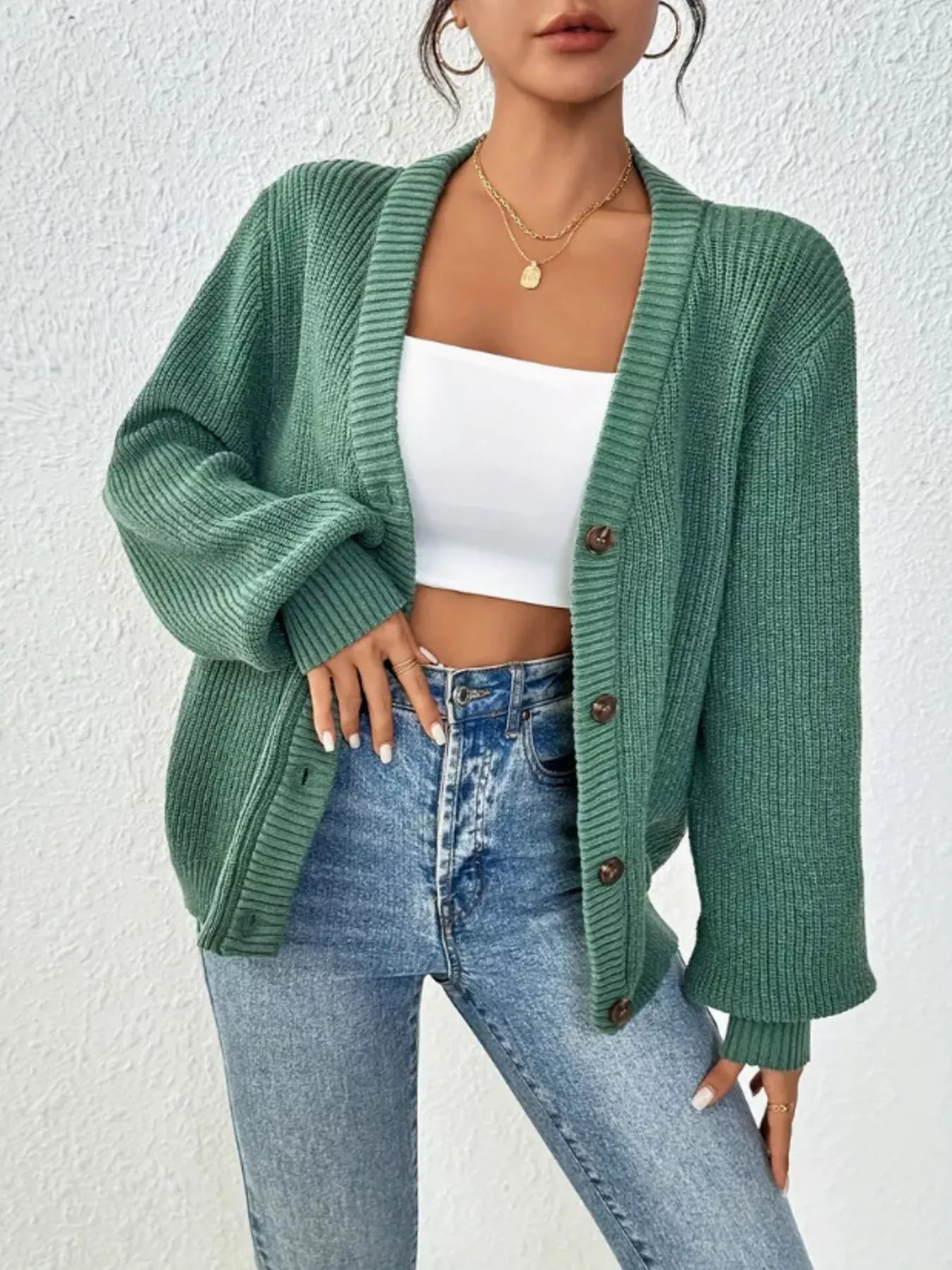 Chunky Knit Button - Down Cardigan designed for comfort and style at Lookzlike