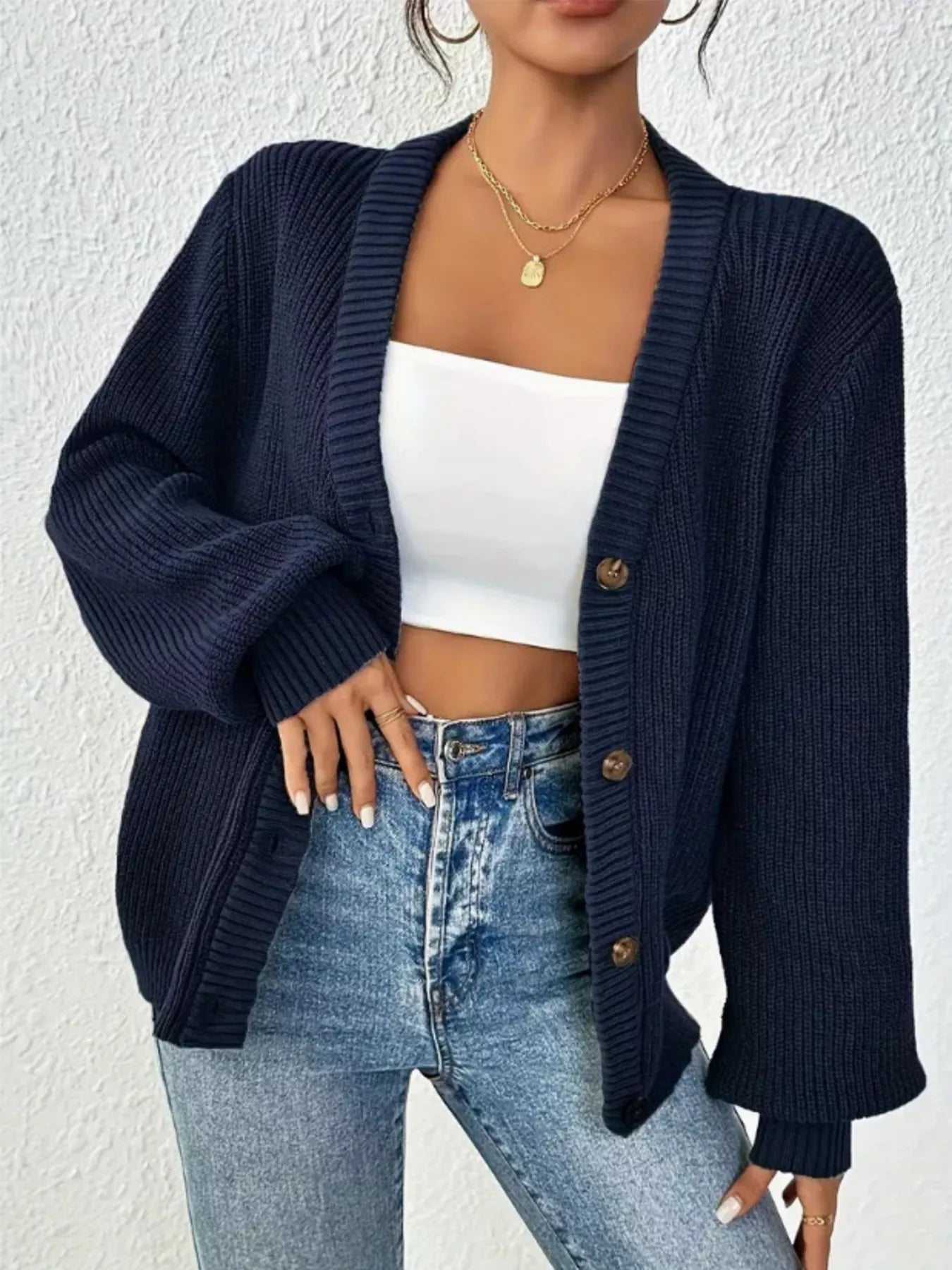 Chunky Knit Button - Down Cardigan designed for comfort and style at Lookzlike