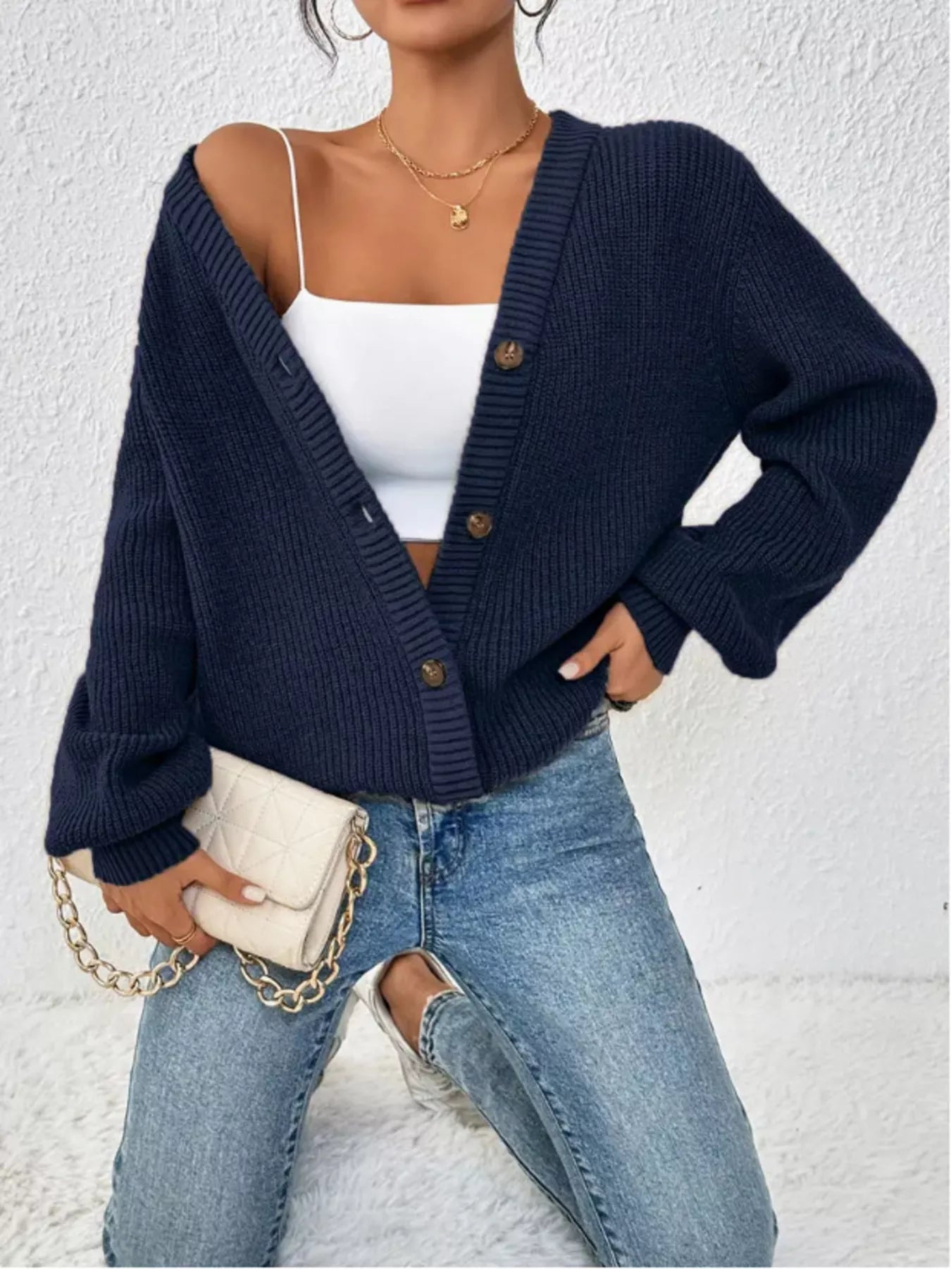 Chunky Knit Button - Down Cardigan designed for comfort and style at Lookzlike