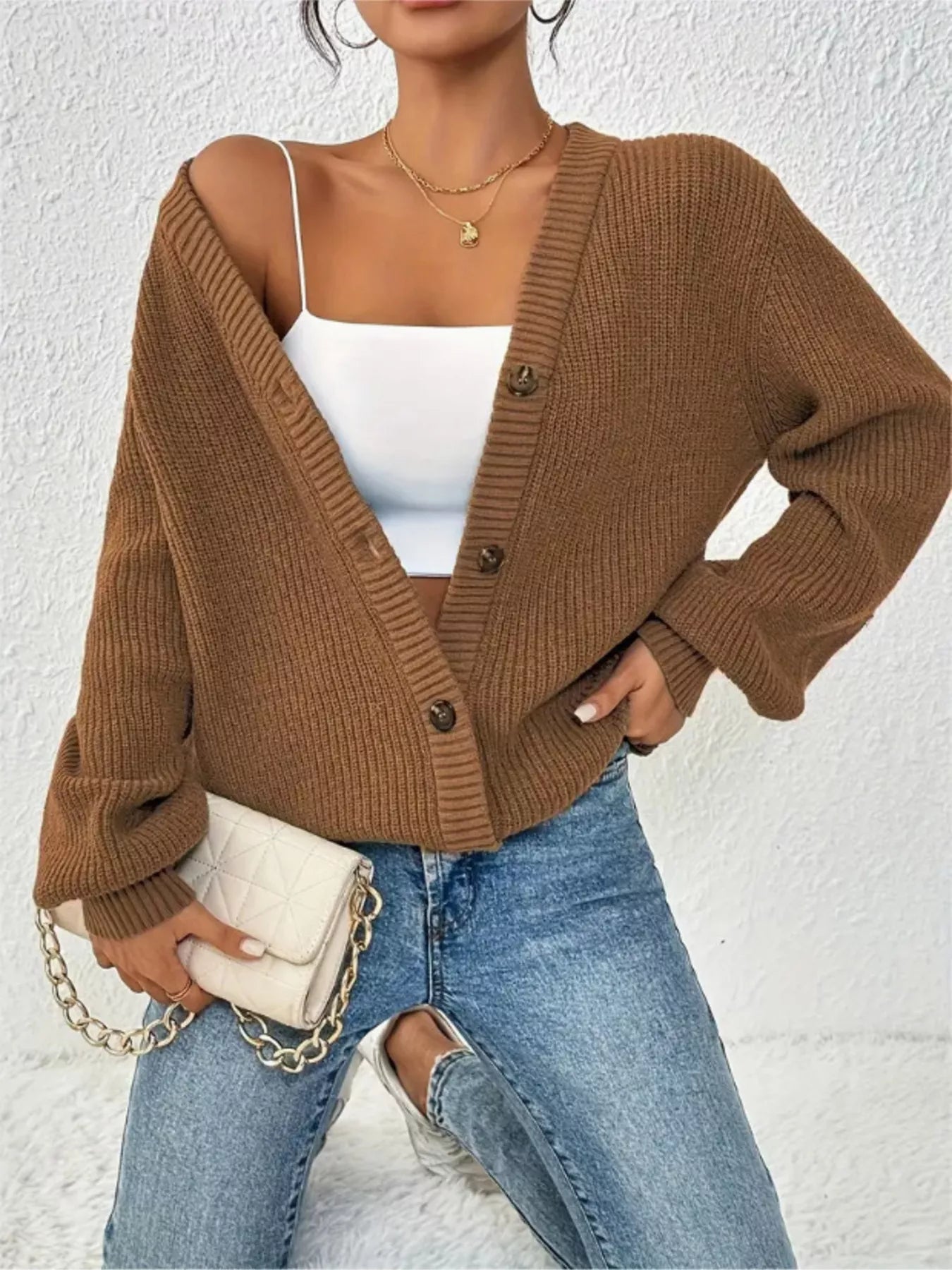 Chunky Knit Button - Down Cardigan designed for comfort and style at Lookzlike