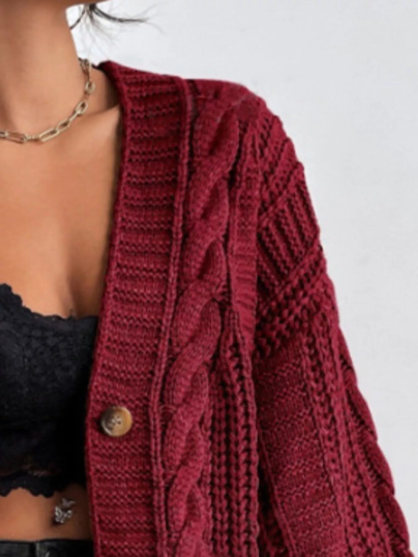 Chunky Knit Cable Knit Button - Up Cardigan designed for comfort and style at Lookzlike