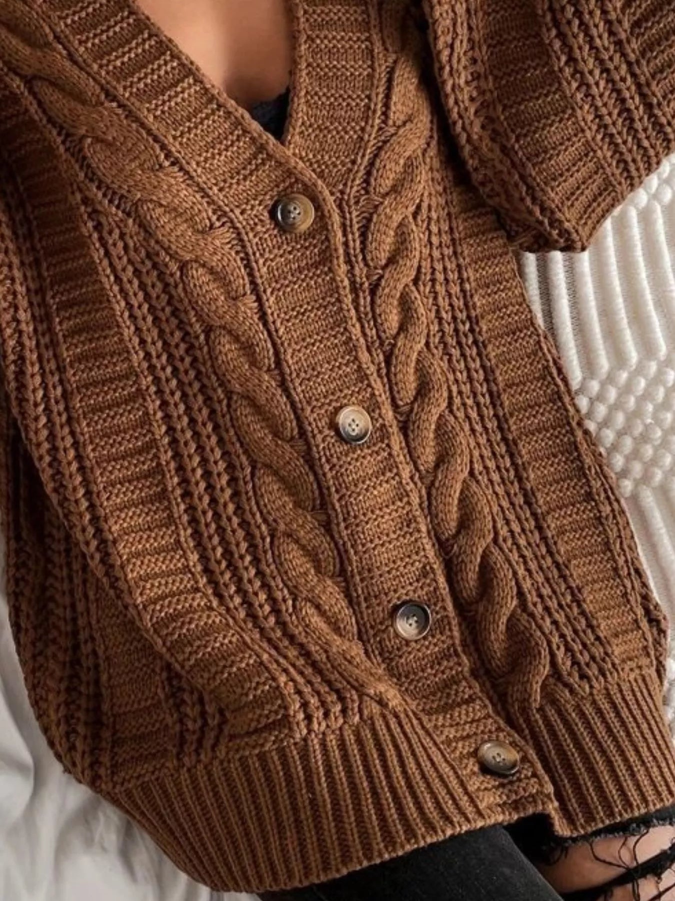 Chunky Knit Cable Knit Button - Up Cardigan designed for comfort and style at Lookzlike