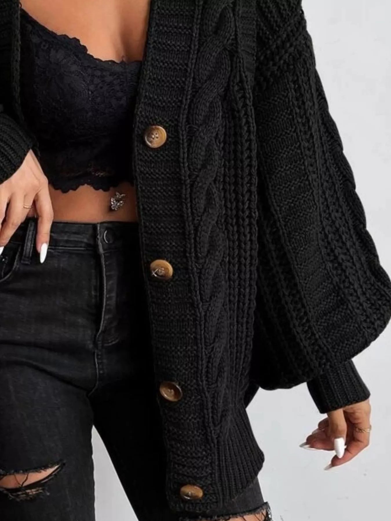 Chunky Knit Cable Knit Button - Up Cardigan designed for comfort and style at Lookzlike