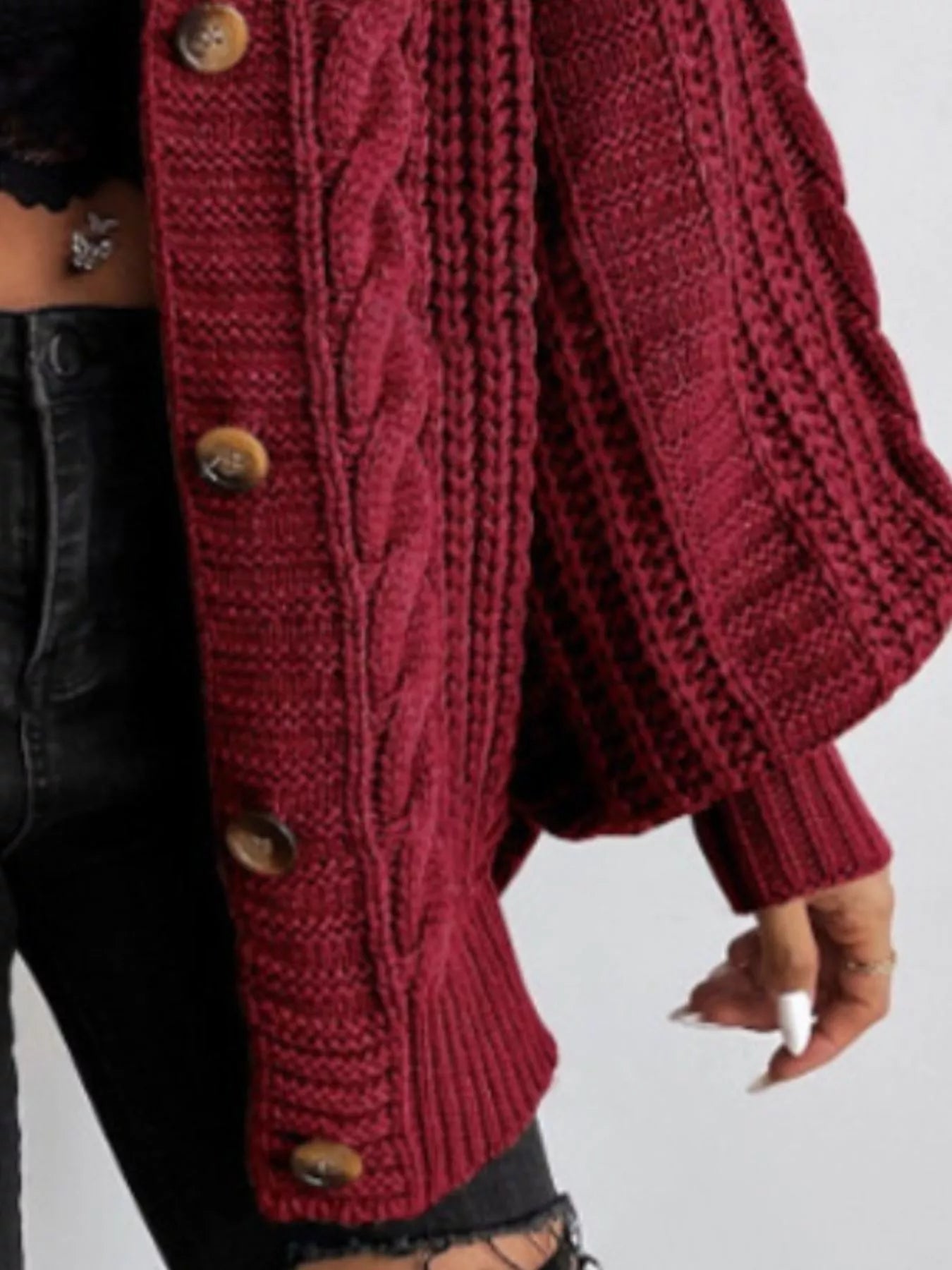 Chunky Knit Cable Knit Button - Up Cardigan designed for comfort and style at Lookzlike