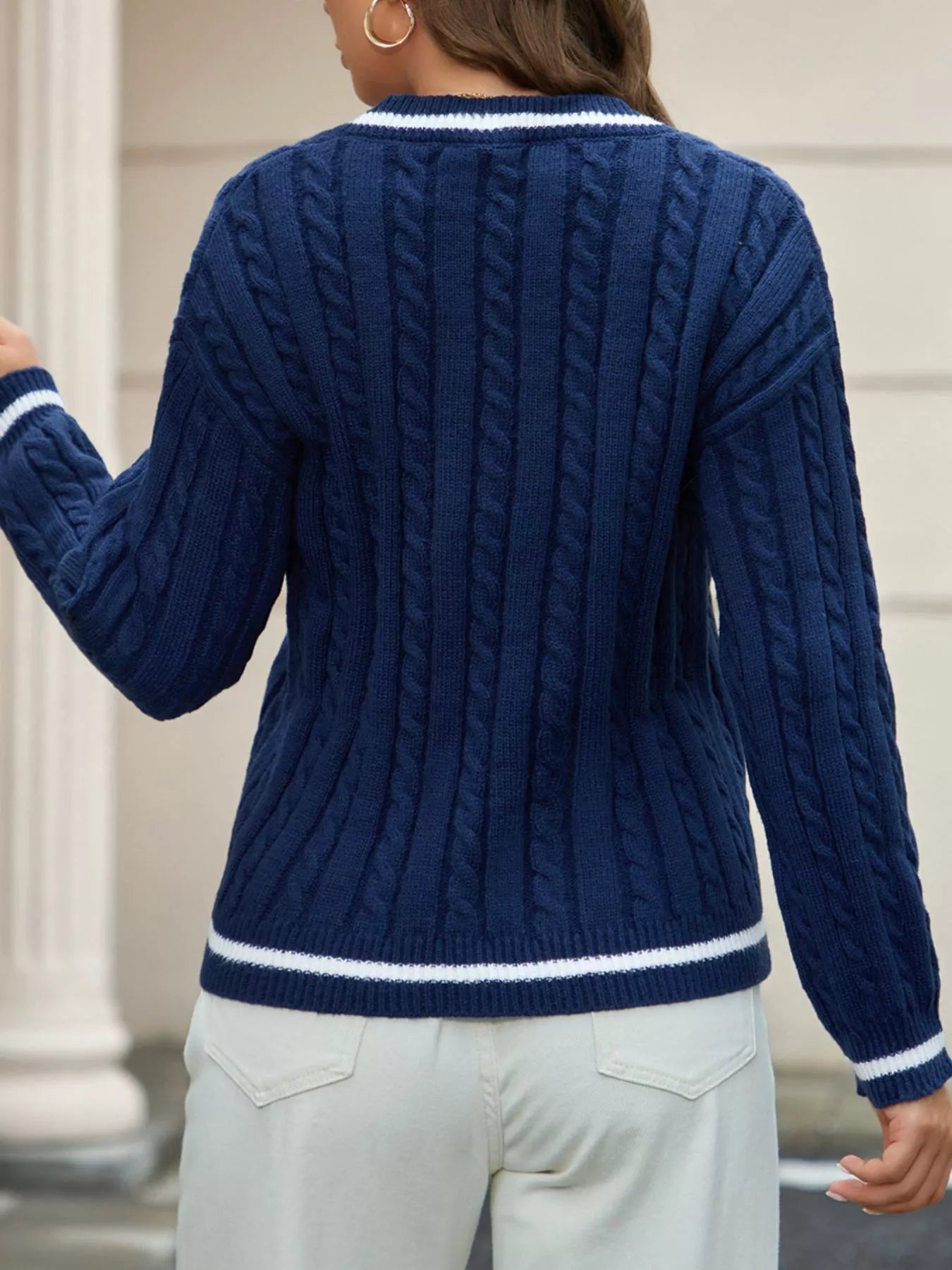 Classic Cable Knit V - Neck Sweater designed for comfort and style at Lookzlike