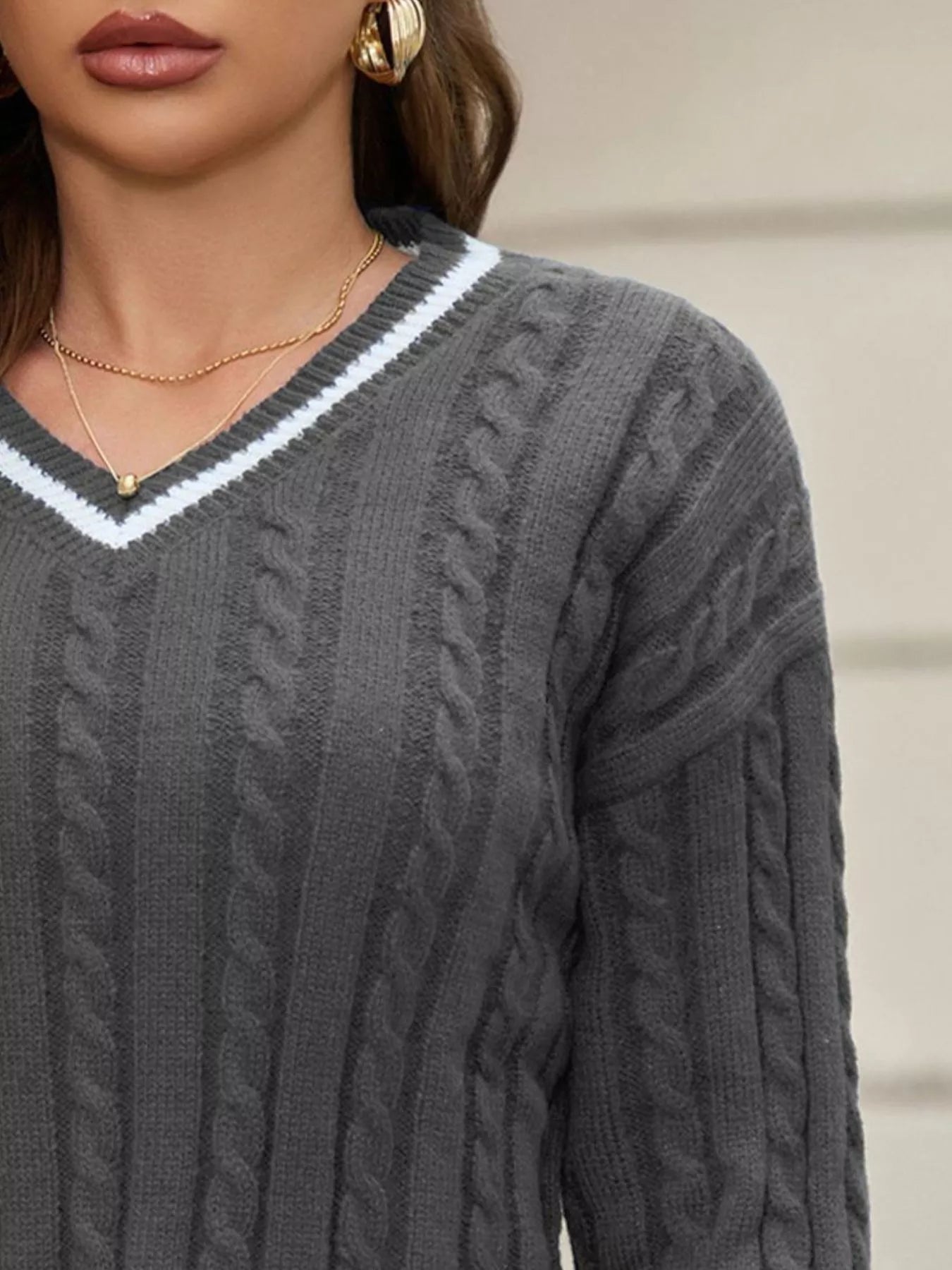 Classic Cable Knit V - Neck Sweater designed for comfort and style at Lookzlike