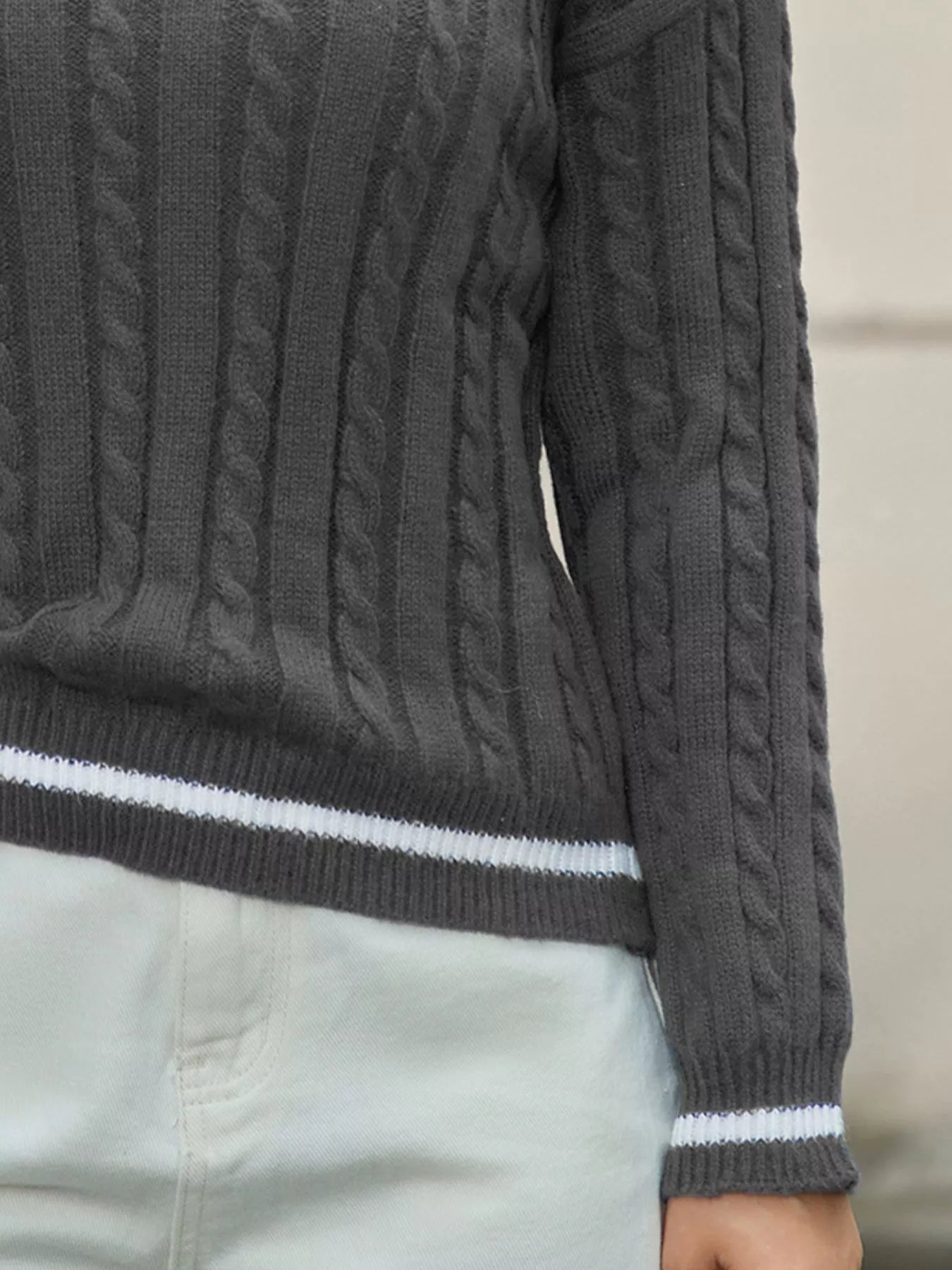 Classic Cable Knit V - Neck Sweater designed for comfort and style at Lookzlike