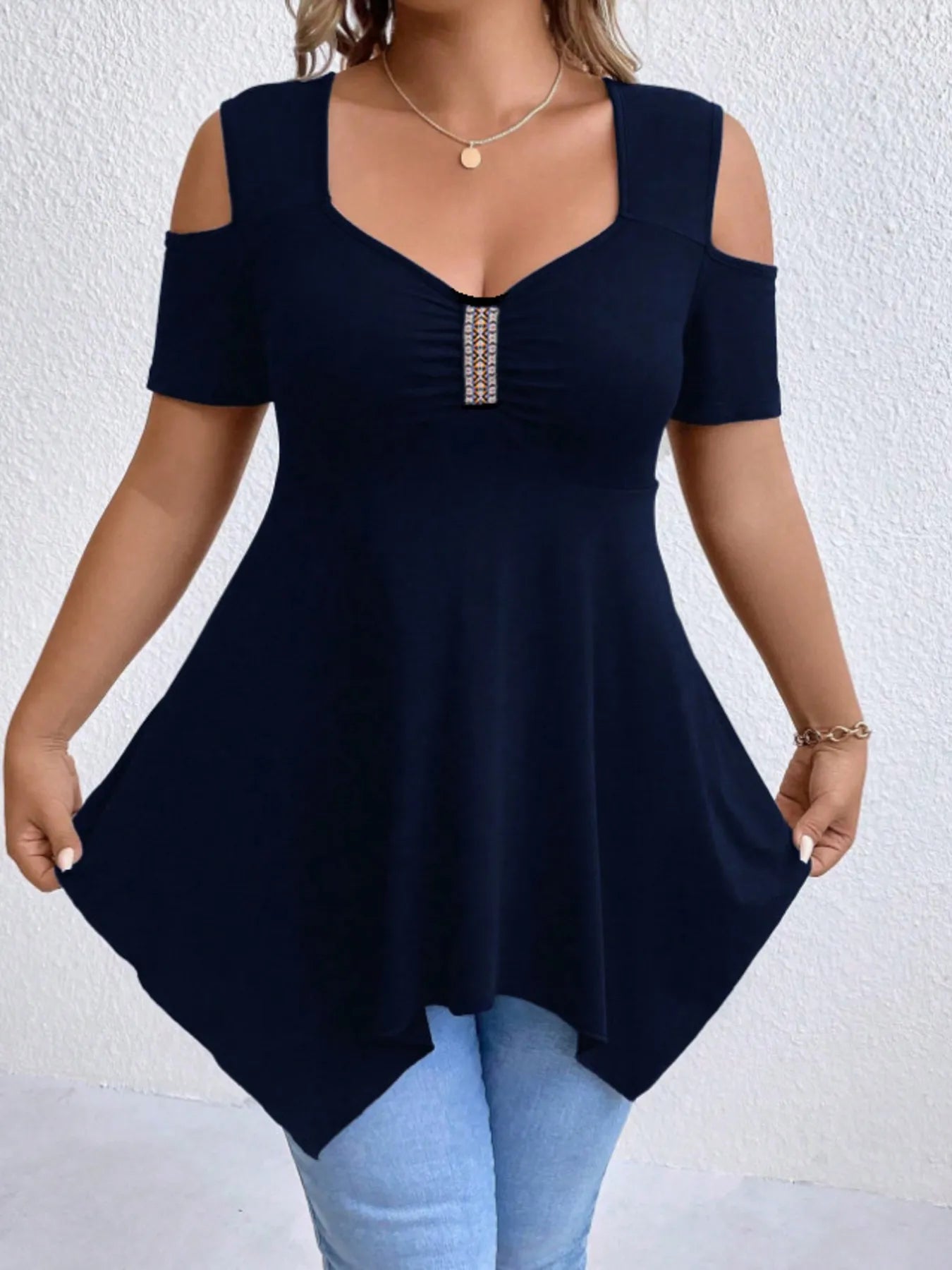 Cold Shoulder Short Sleeve Blouse - Lookzlike