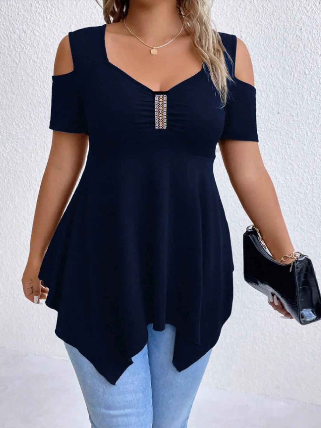 Cold Shoulder Short Sleeve Blouse - Lookzlike