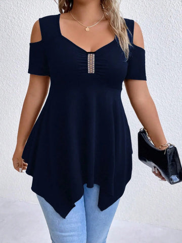 Cold Shoulder Short Sleeve Blouse - Lookzlike