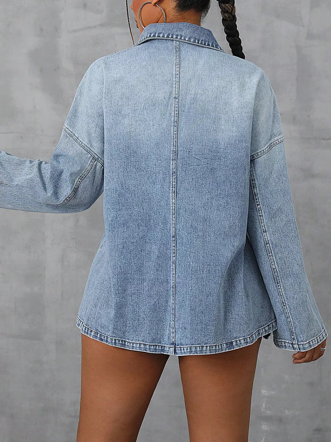 Collared Neck Drop Shoulder Denim Top designed for comfort and style at Lookzlike