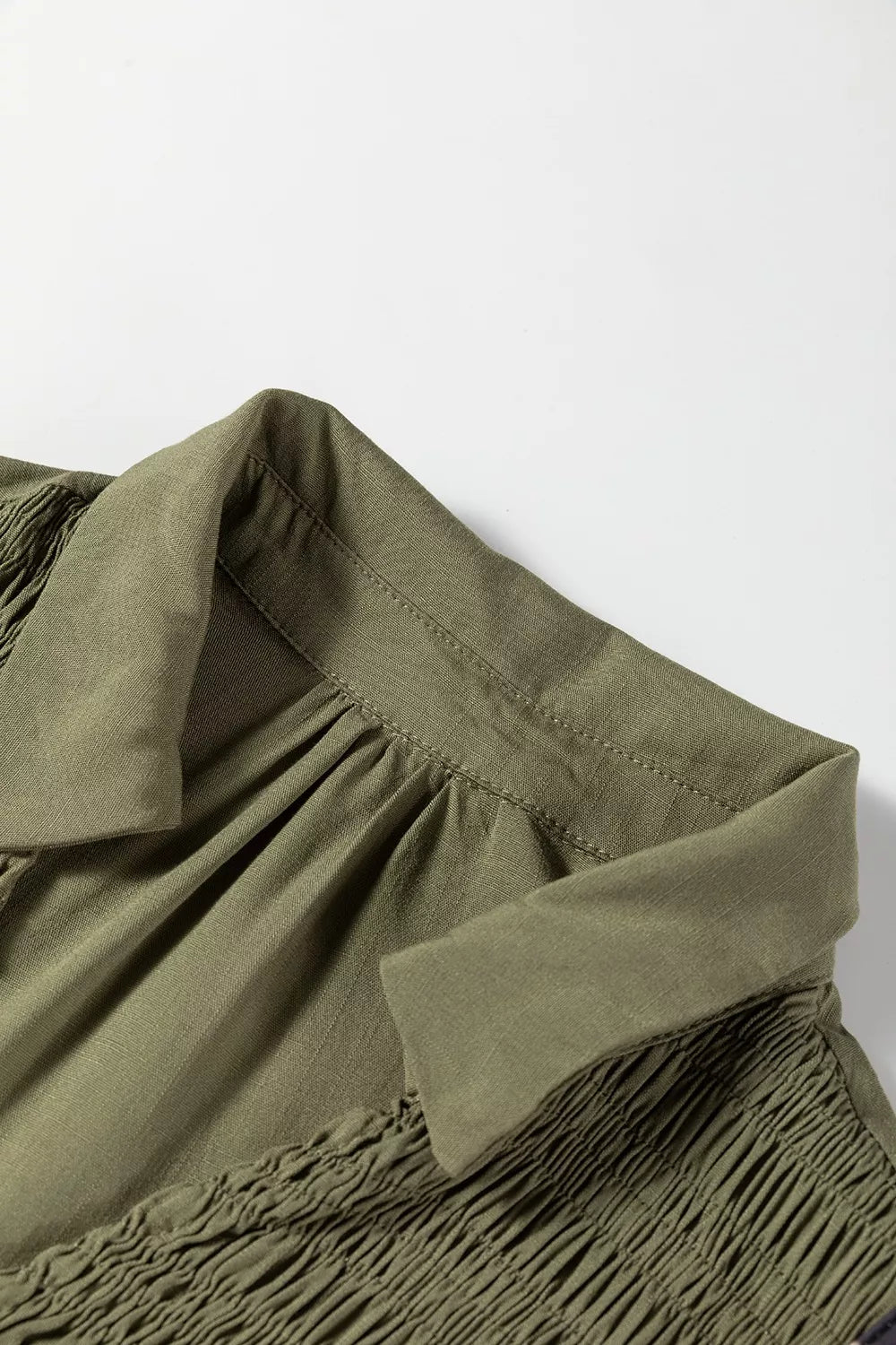 Collared V Neck Smocked Detail Contrast Leopard Trim Dress designed for comfort and style at Lookzlike