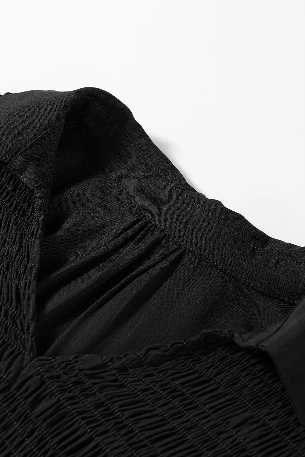 Collared V Neck Smocked Detail Contrast Leopard Trim Dress designed for comfort and style at Lookzlike