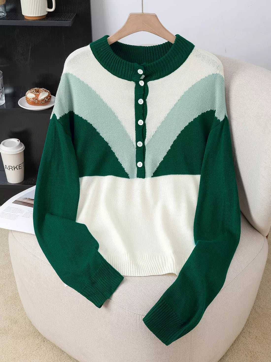 Color Block Button Detail Sweater designed for comfort and style at Lookzlike