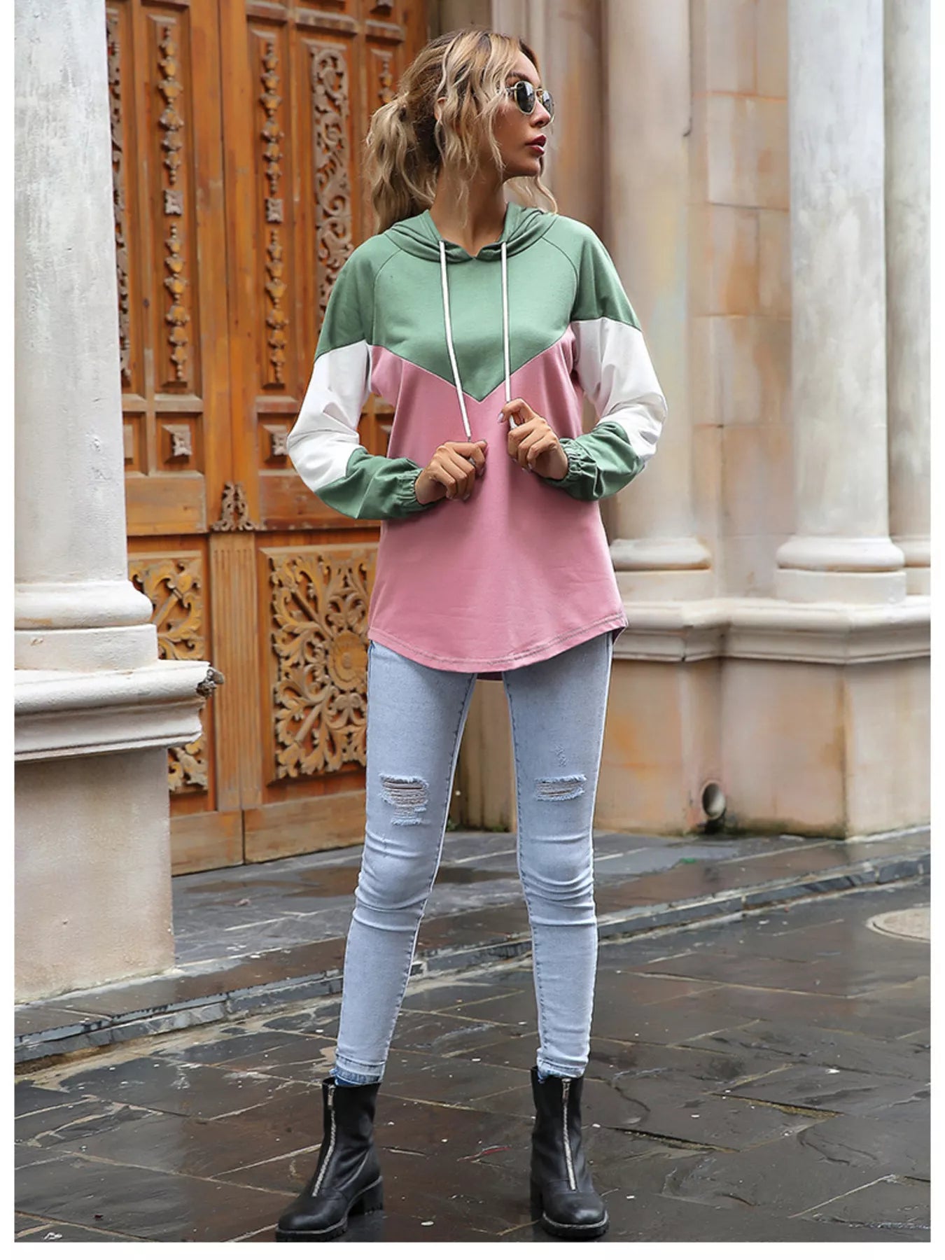 Color Block Casual Long Sleeve Hoodie designed for comfort and style at Lookzlike
