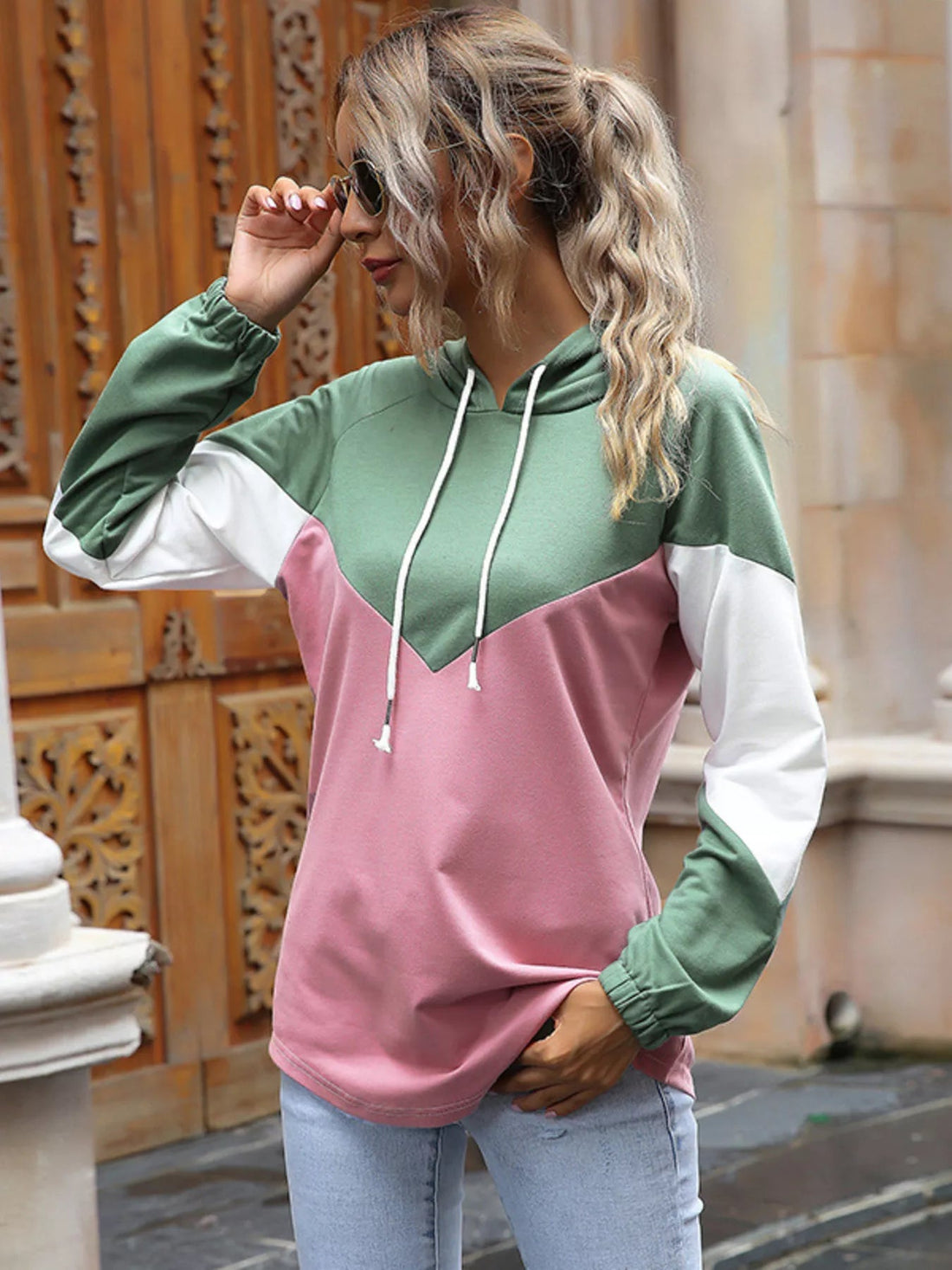 Color Block Casual Long Sleeve Hoodie designed for comfort and style at Lookzlike
