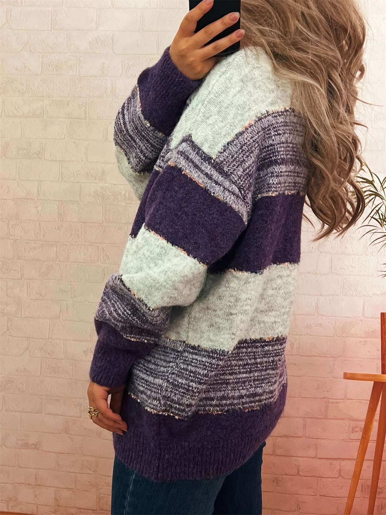 Color Block Dropped Shoulder Sweater designed for comfort and style at Lookzlike
