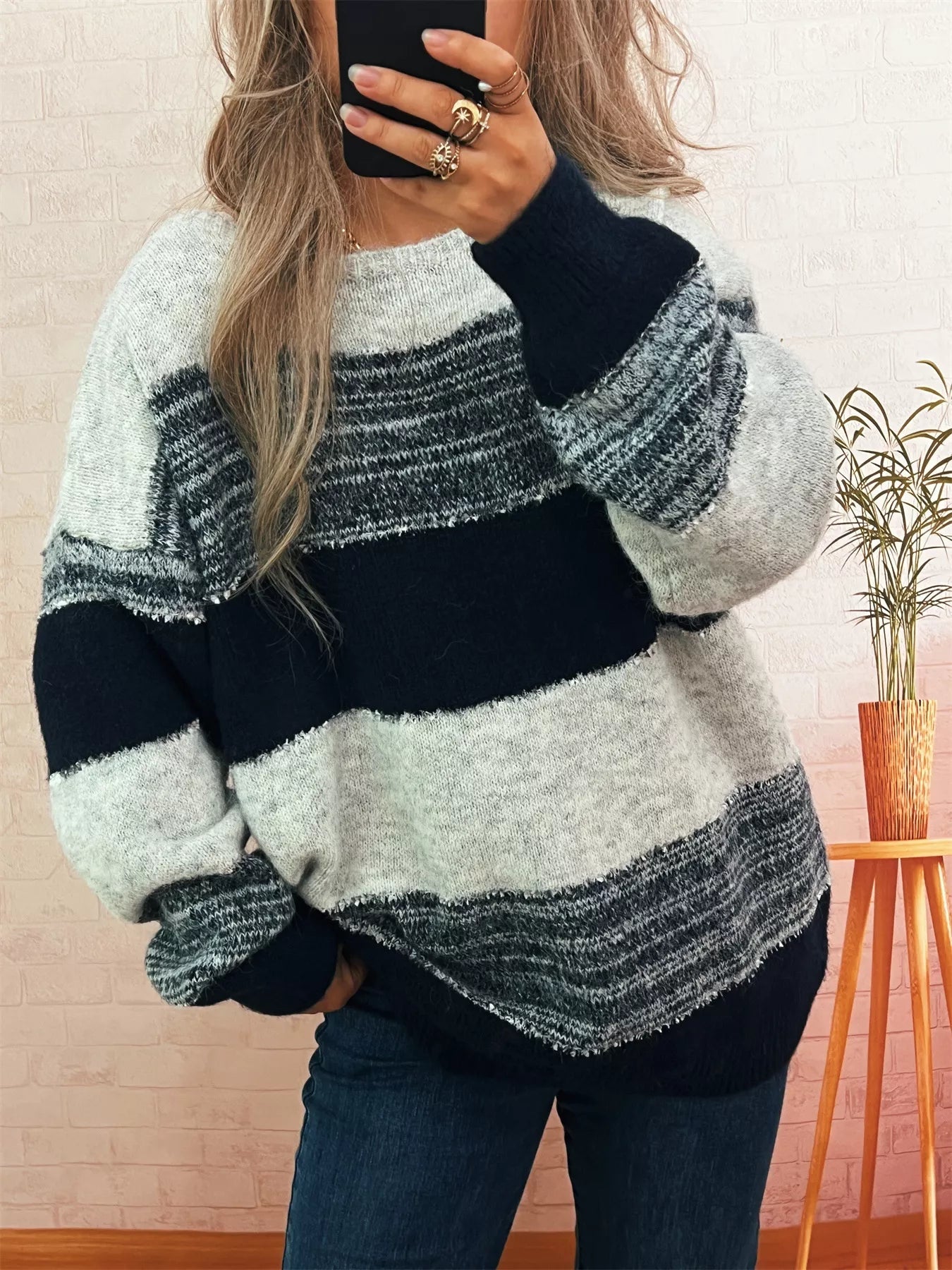 Color Block Dropped Shoulder Sweater designed for comfort and style at Lookzlike