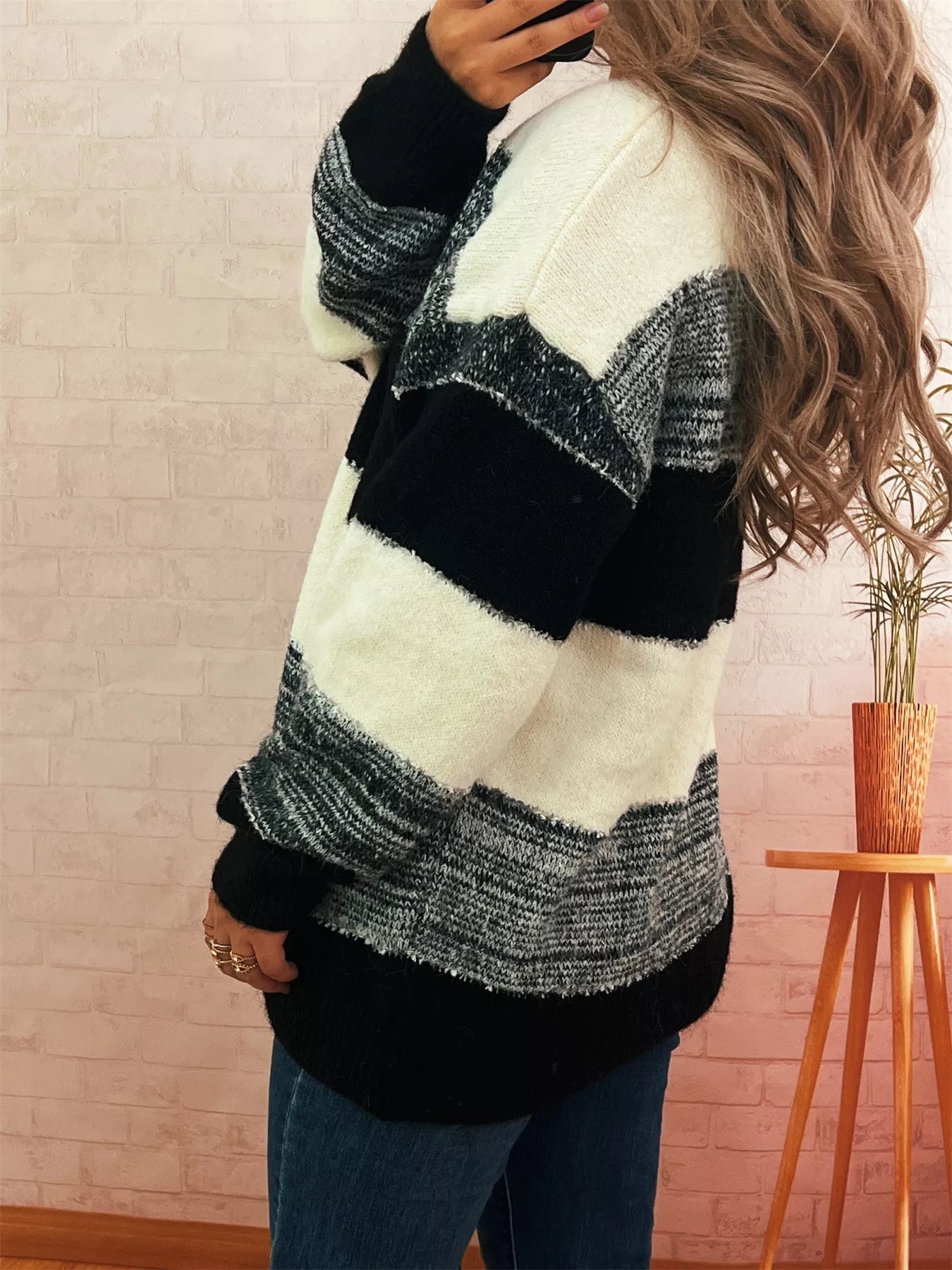 Color Block Dropped Shoulder Sweater designed for comfort and style at Lookzlike