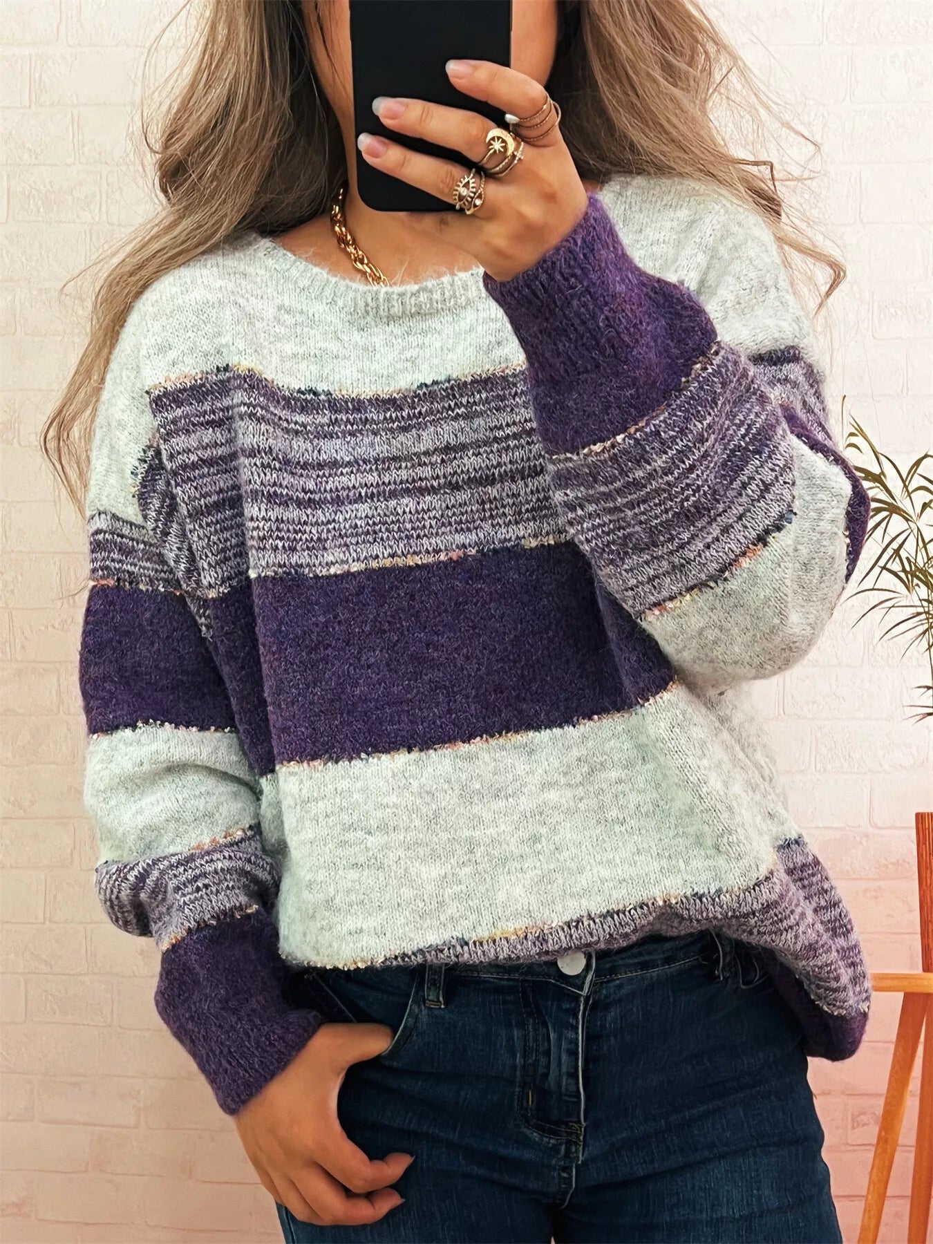 Color Block Dropped Shoulder Sweater designed for comfort and style at Lookzlike