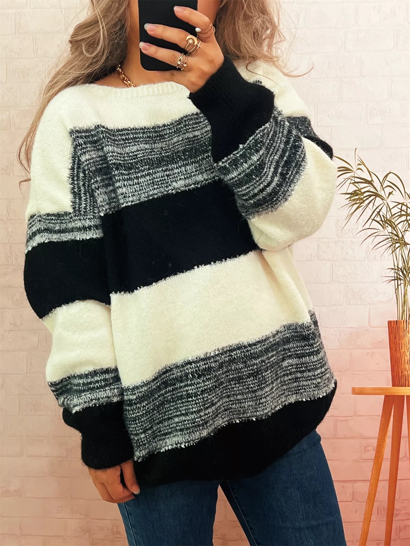 Color Block Dropped Shoulder Sweater designed for comfort and style at Lookzlike