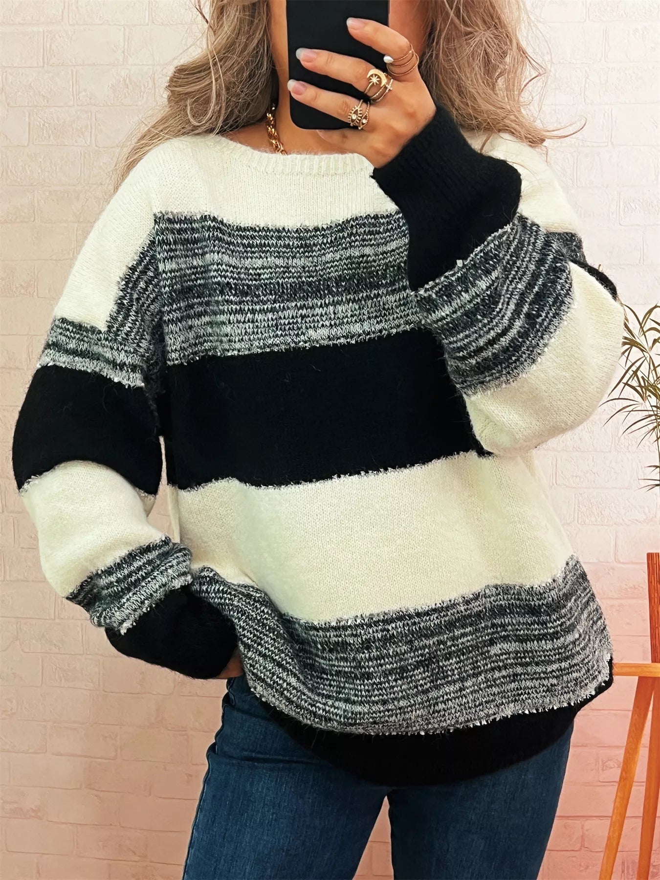 Color Block Dropped Shoulder Sweater designed for comfort and style at Lookzlike