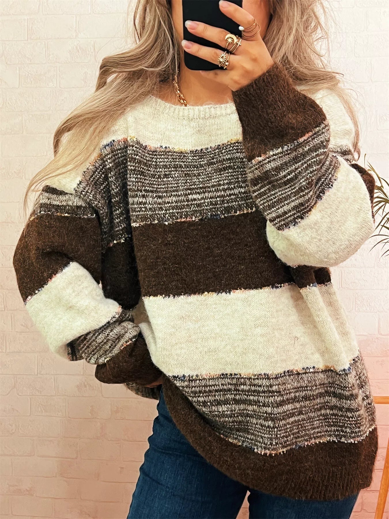 Color Block Dropped Shoulder Sweater designed for comfort and style at Lookzlike