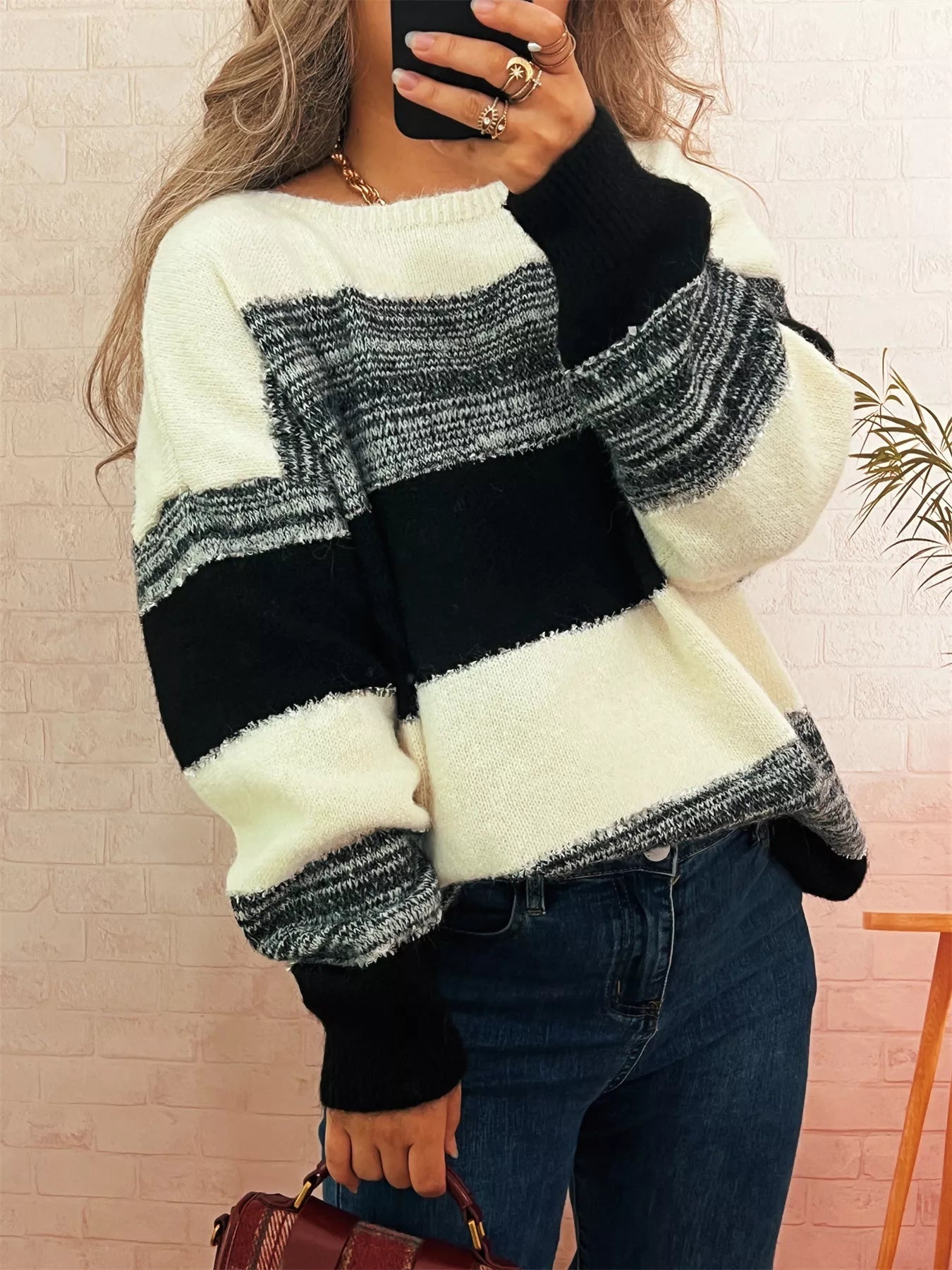 Color Block Dropped Shoulder Sweater designed for comfort and style at Lookzlike