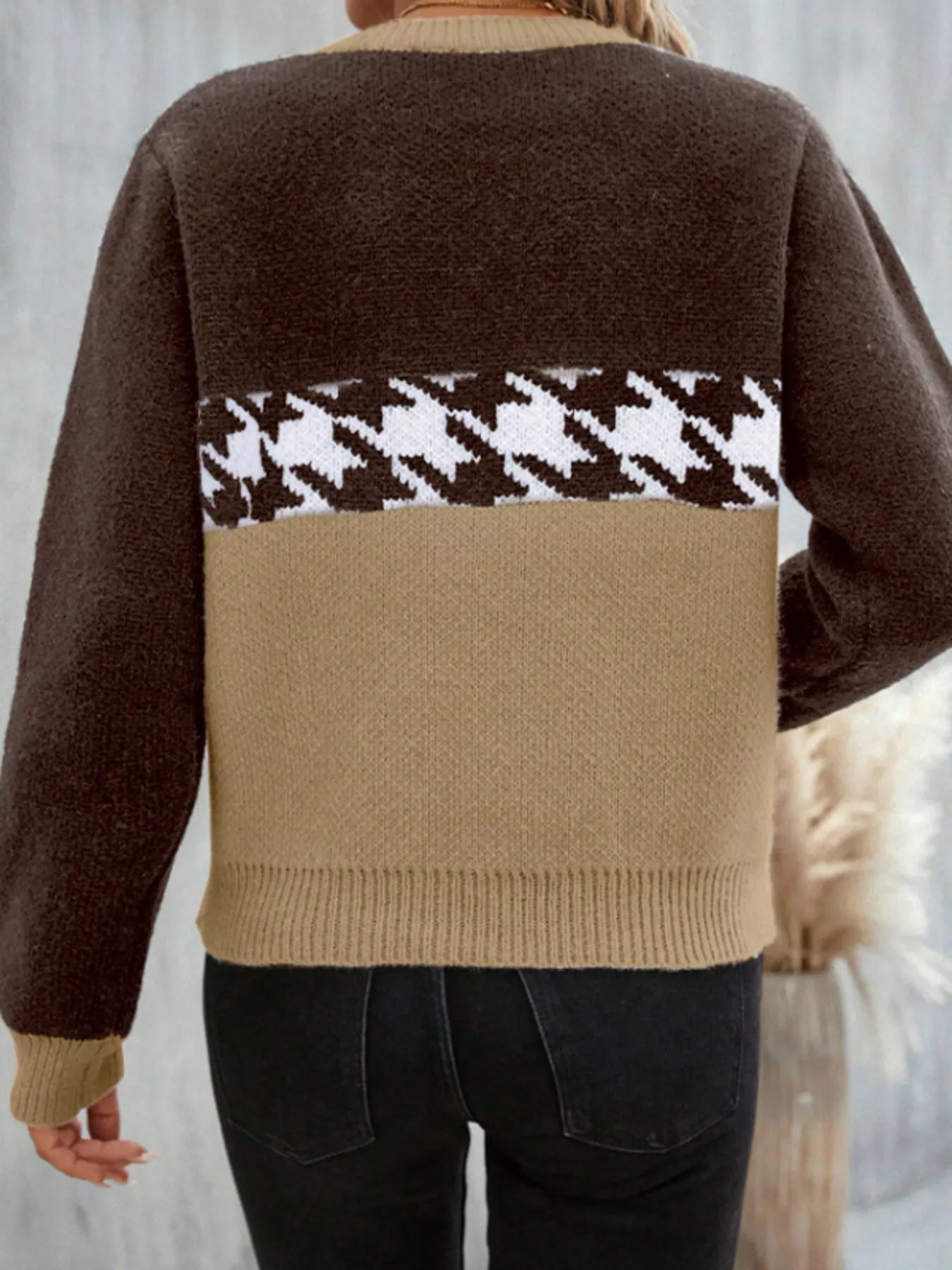 Color Block Houndstooth Knit Sweater designed for comfort and style at Lookzlike