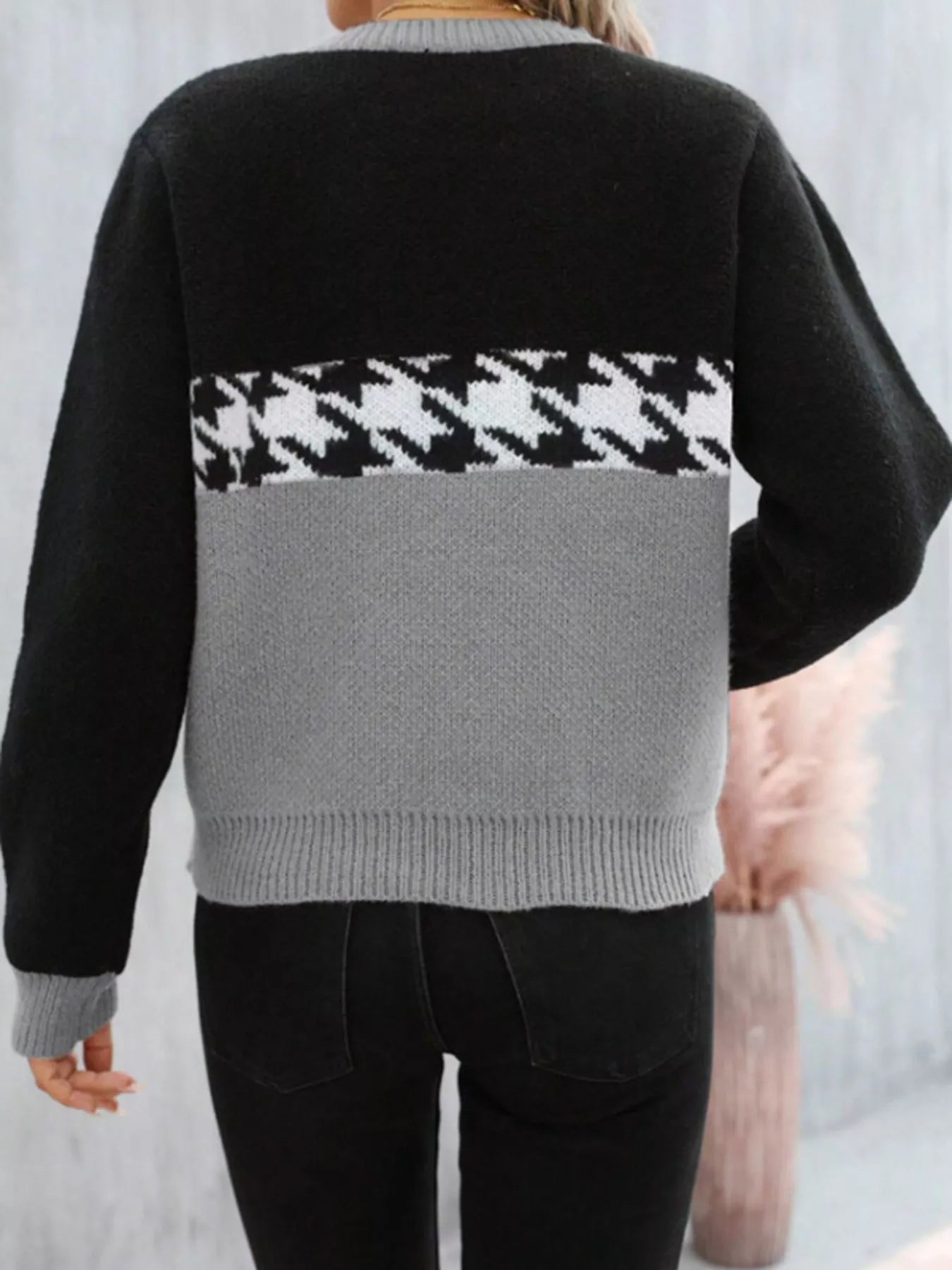 Color Block Houndstooth Knit Sweater designed for comfort and style at Lookzlike