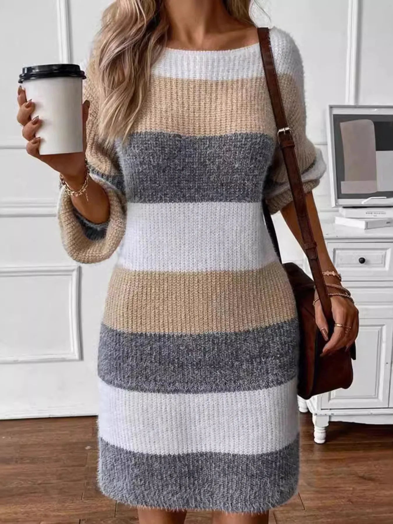 Color Block Long Sleeve Sweater Dress designed for comfort and style at Lookzlike