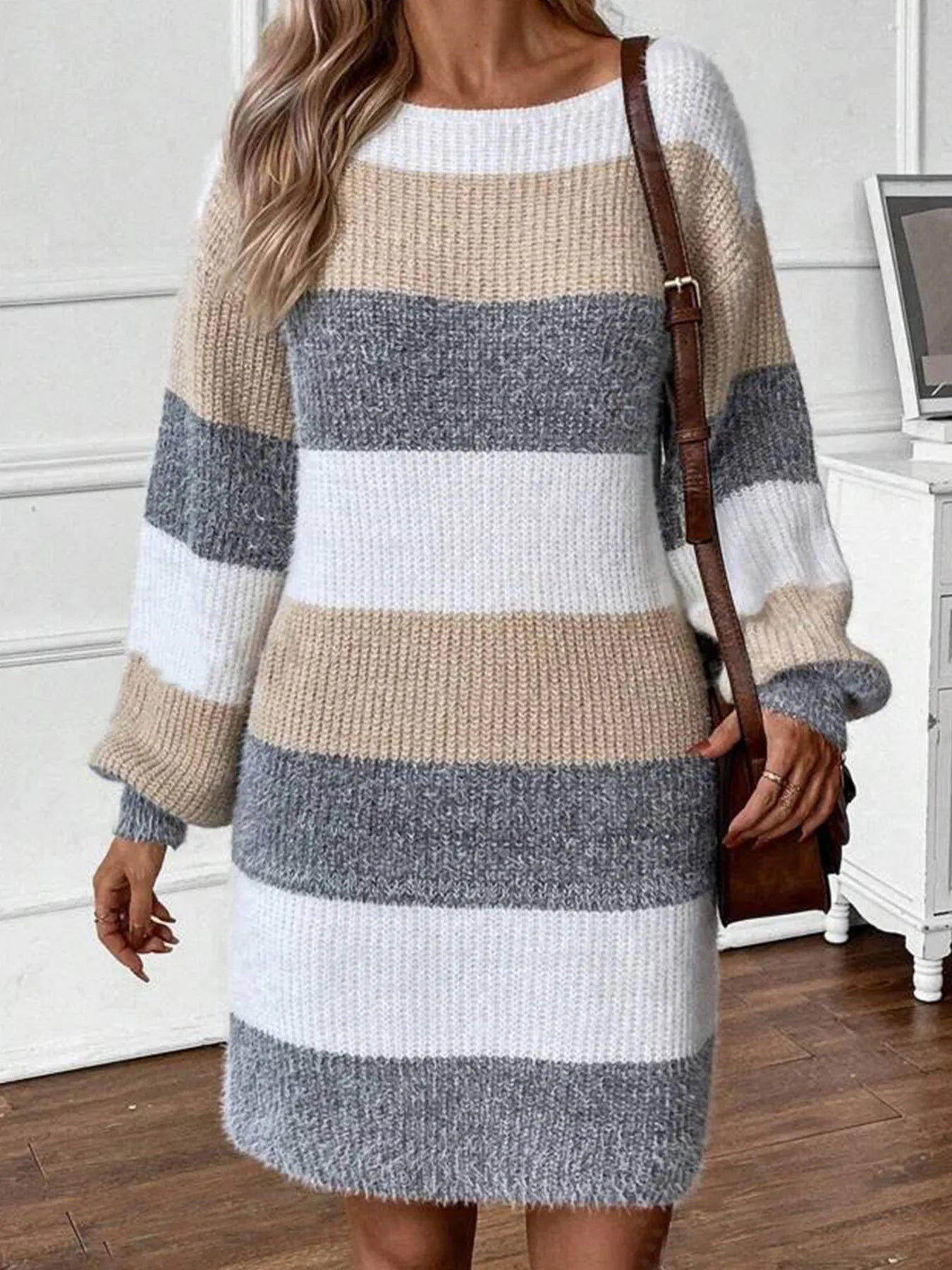 Color Block Long Sleeve Sweater Dress designed for comfort and style at Lookzlike