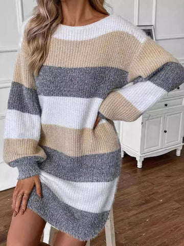 Color Block Long Sleeve Sweater Dress designed for comfort and style at Lookzlike