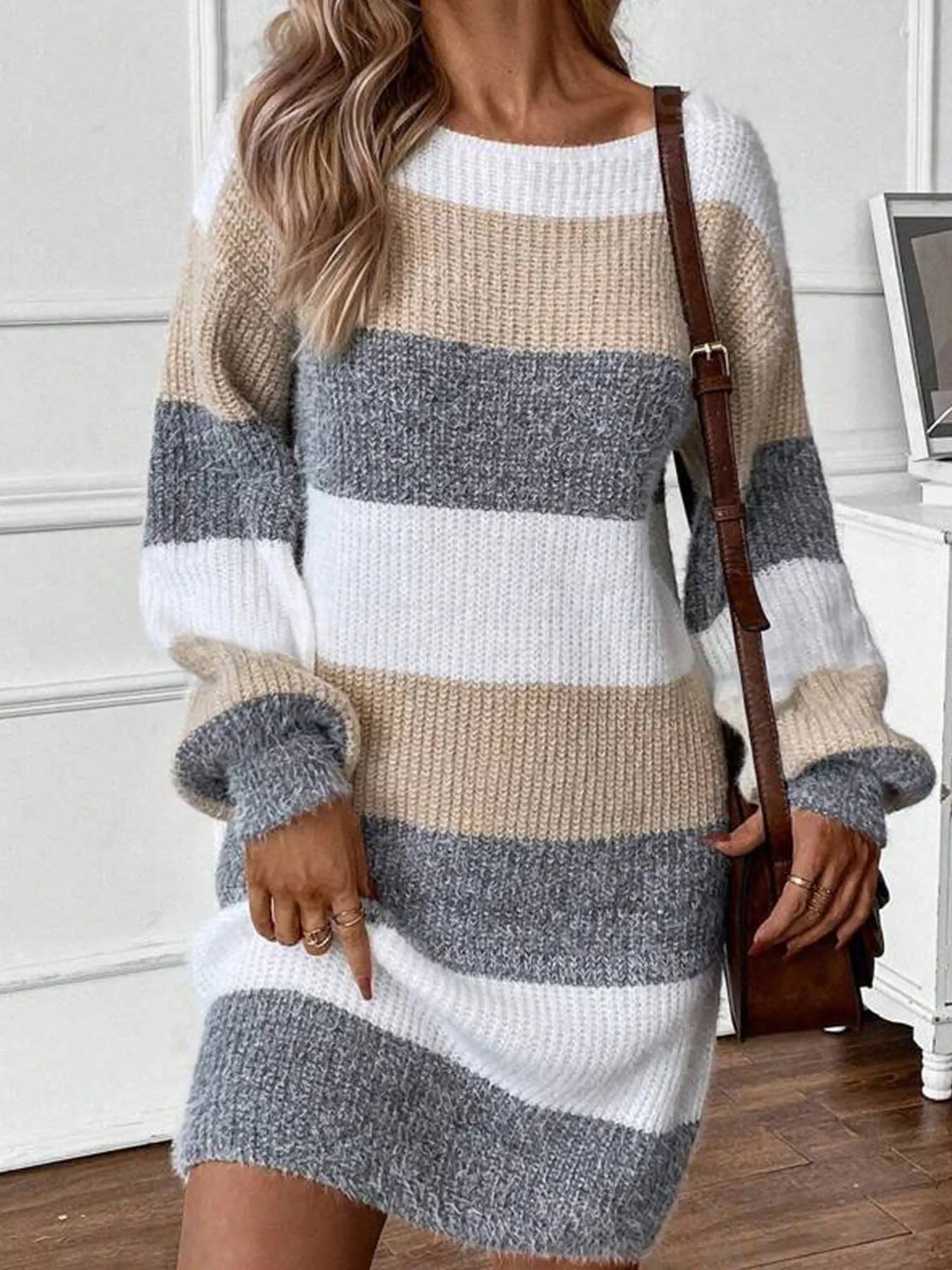 Color Block Long Sleeve Sweater Dress designed for comfort and style at Lookzlike
