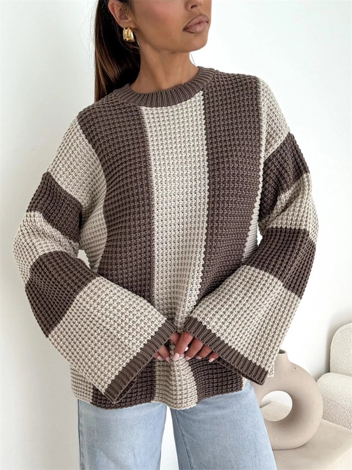 Color Block Long Sleeve Sweater designed for comfort and style at Lookzlike