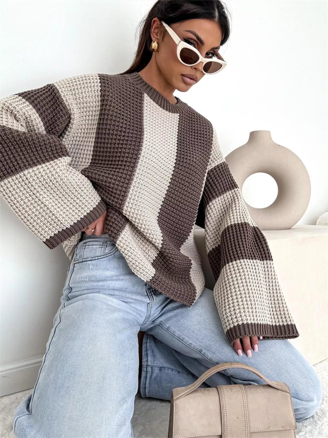 Color Block Long Sleeve Sweater designed for comfort and style at Lookzlike