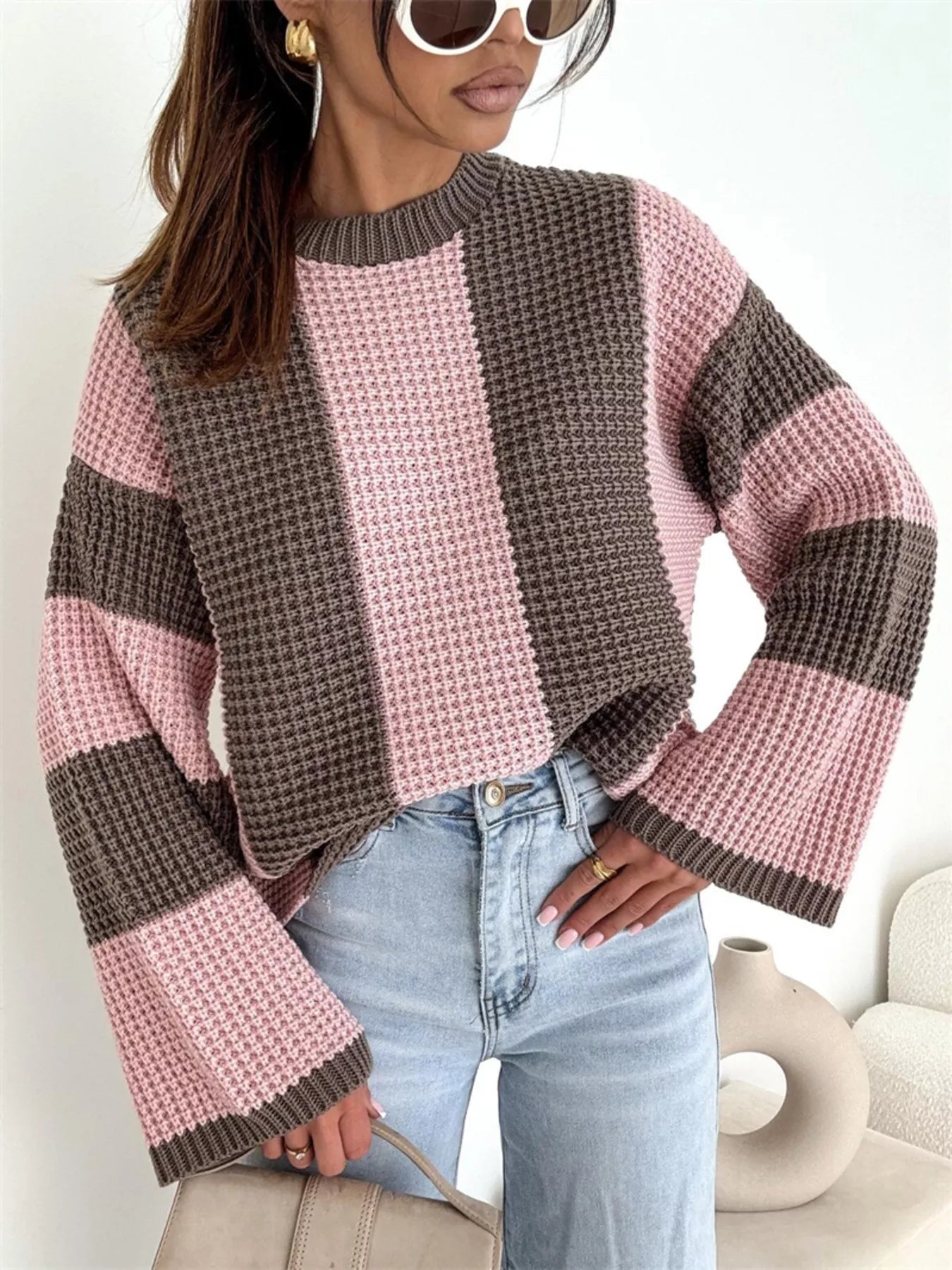 Color Block Long Sleeve Sweater designed for comfort and style at Lookzlike