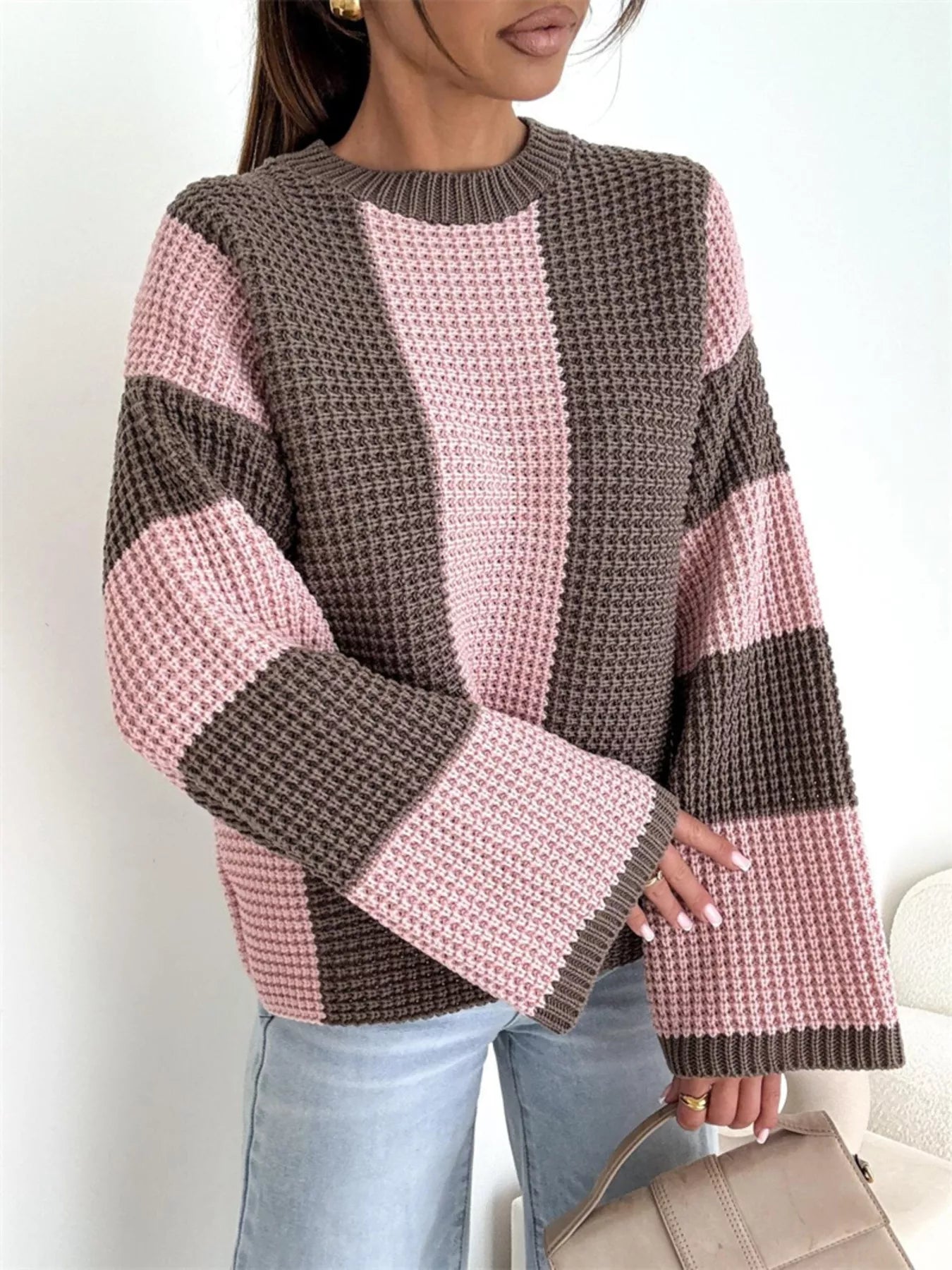 Color Block Long Sleeve Sweater designed for comfort and style at Lookzlike
