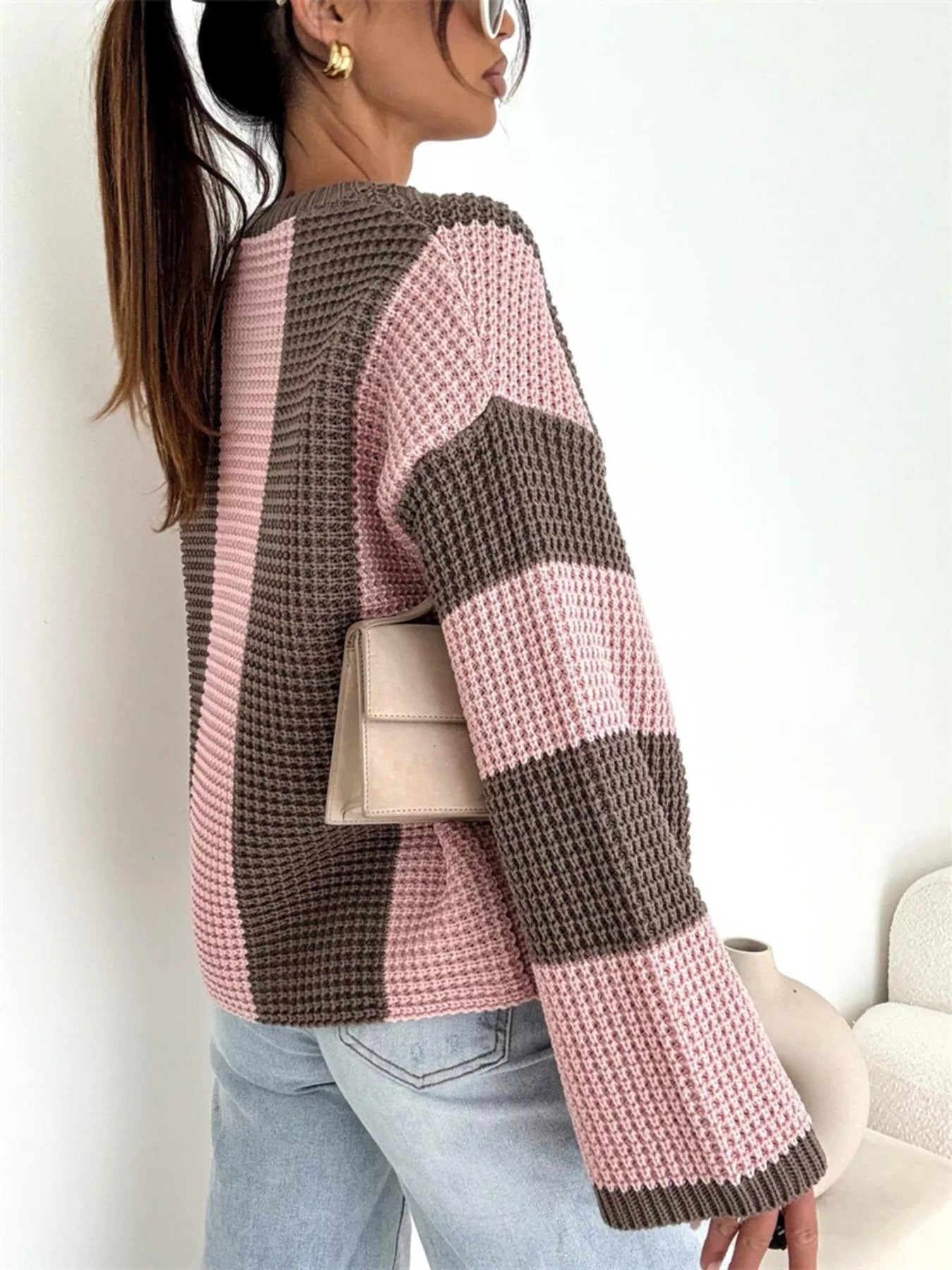 Color Block Long Sleeve Sweater designed for comfort and style at Lookzlike