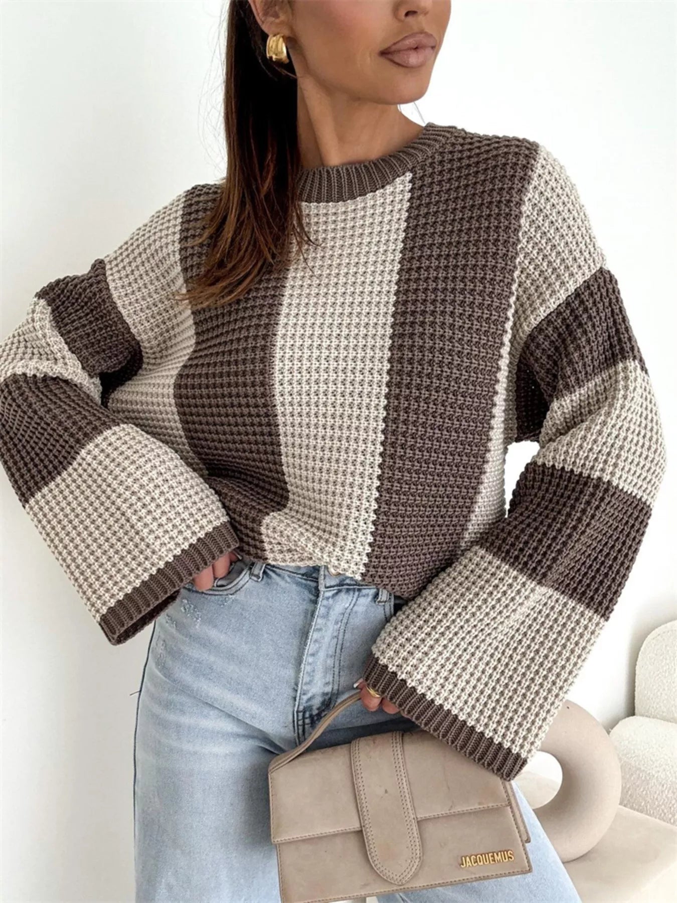 Color Block Long Sleeve Sweater designed for comfort and style at Lookzlike