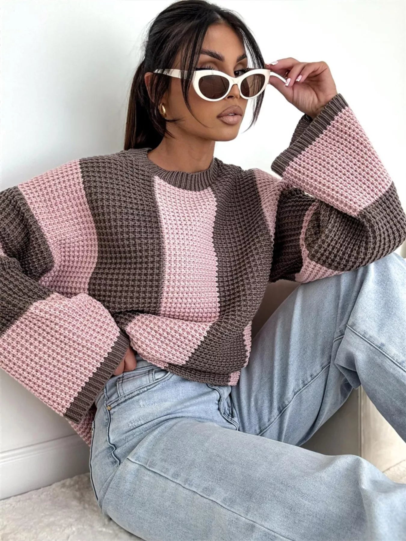 Color Block Long Sleeve Sweater designed for comfort and style at Lookzlike