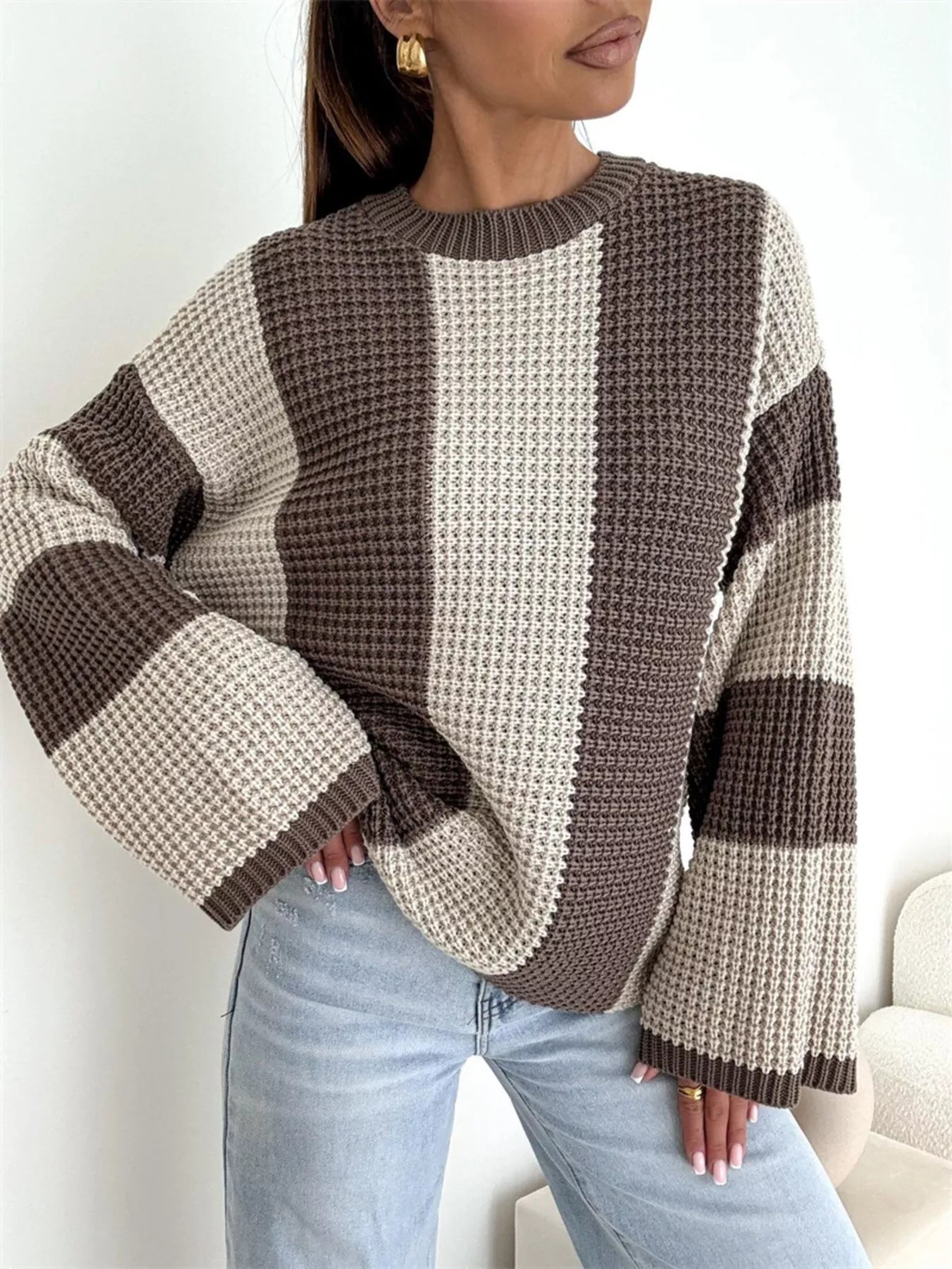 Color Block Long Sleeve Sweater designed for comfort and style at Lookzlike