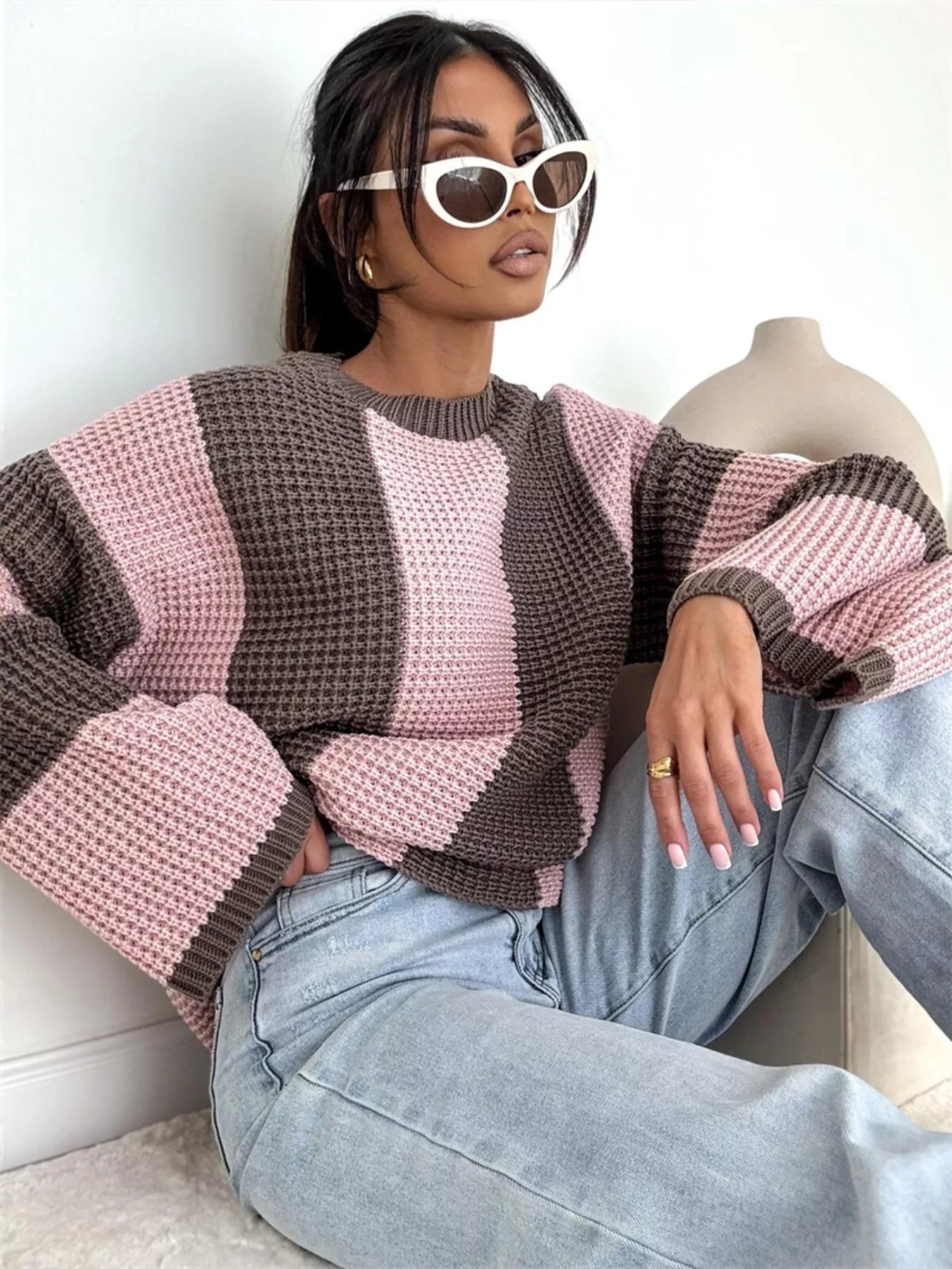 Color Block Long Sleeve Sweater designed for comfort and style at Lookzlike