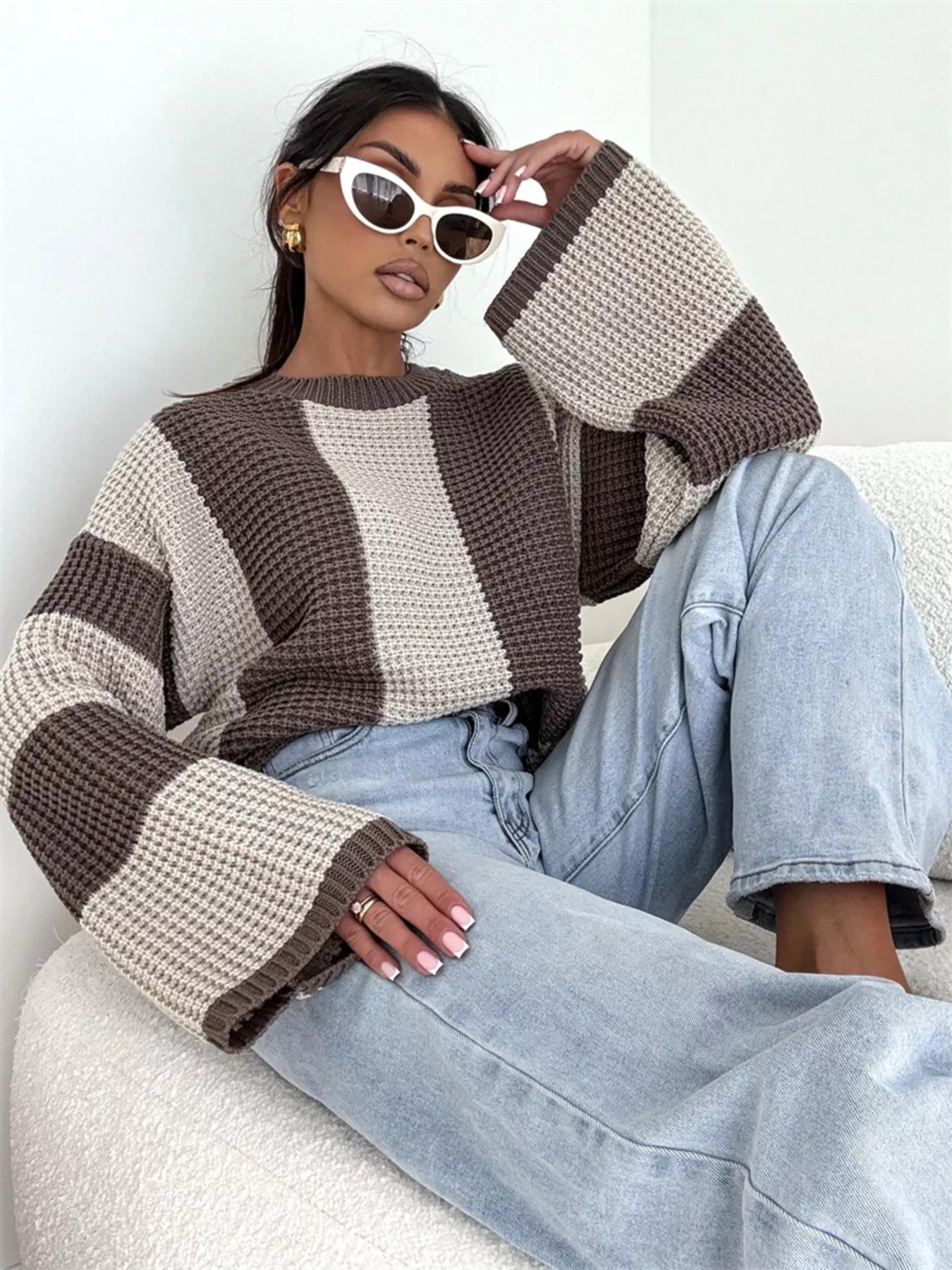 Color Block Long Sleeve Sweater designed for comfort and style at Lookzlike