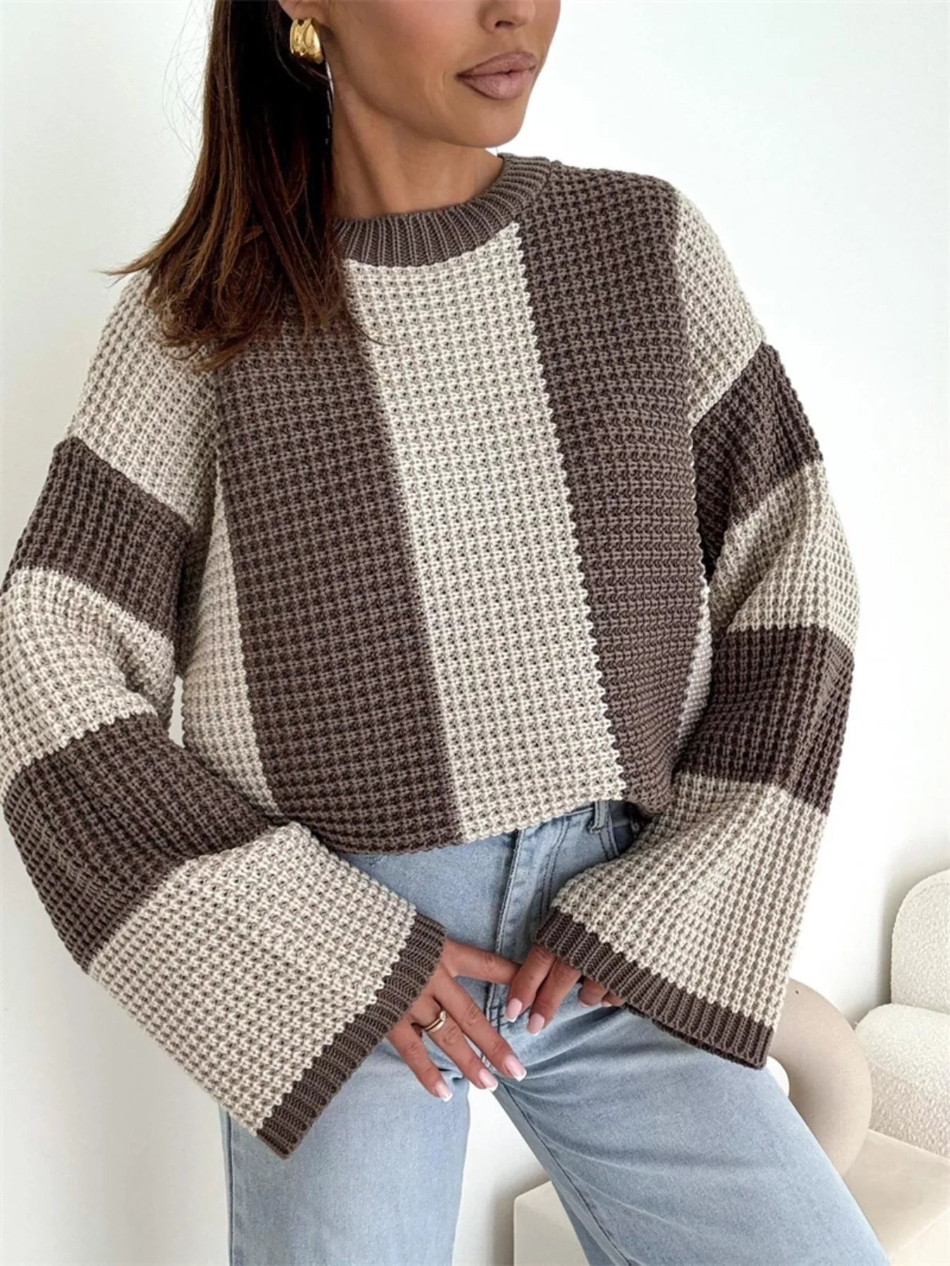 Color Block Long Sleeve Sweater designed for comfort and style at Lookzlike