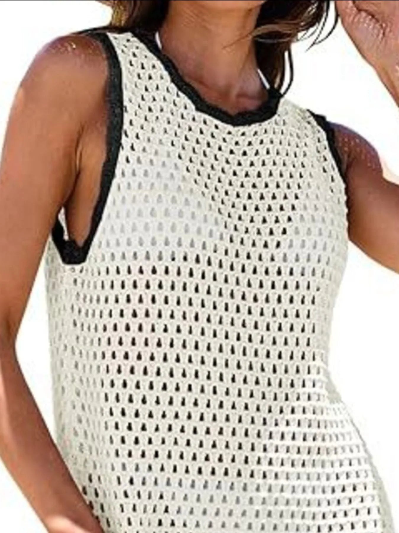 Color Block Openwork Sleeveless Cutout Back Cover-Up - Lookzlike